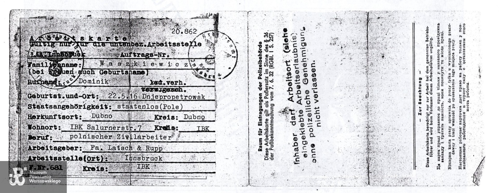 Ze zbiorów rodzinnych, skan nadesłał p. Dominik Waszkiewicz, wnuk Powstańca