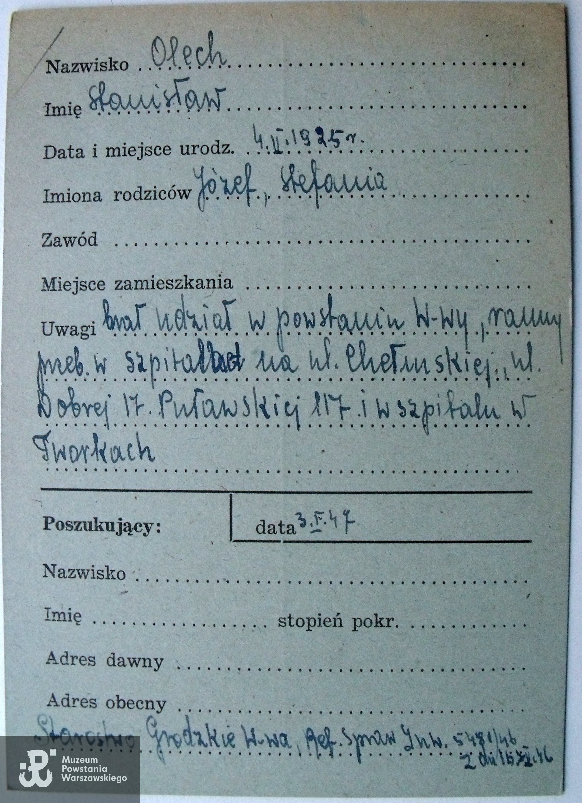 Polski Czerwony Krzyż - kartoteka