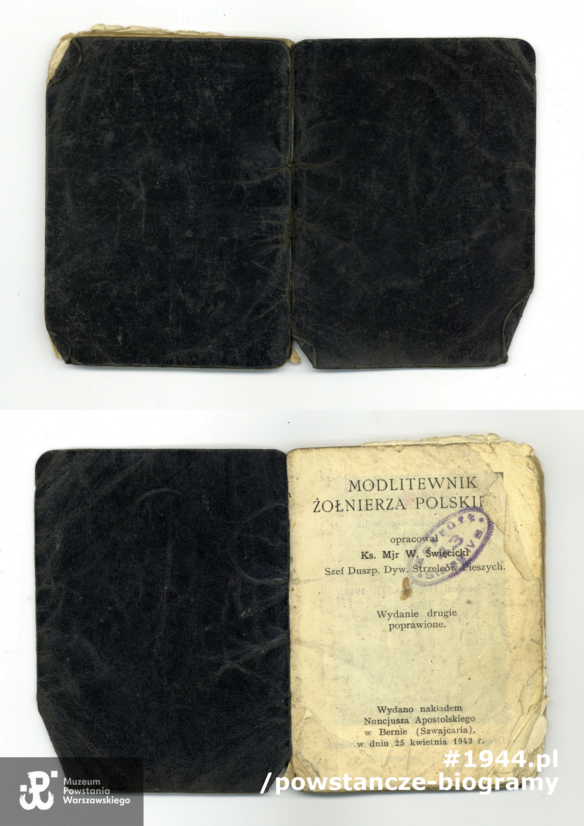 "Modlitewnik żołnierza polskiego" - modlitewnik należący do Krystyny Hildebrandt. Ze zbiorów Muzeum Powstania Warszawskiego, sygn. P/7619,  dar Emilii Hildebrandt