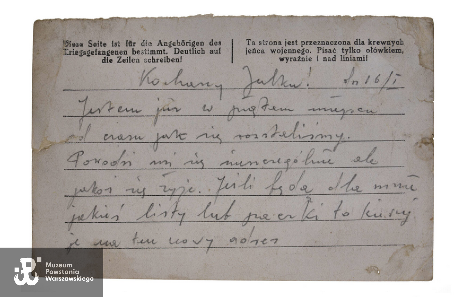 List obozowy pisany przez Jerzego Gawdzika, jeńca nr 47598 do Juliusza Bakiery ps. Błysk, zbiory prywatne