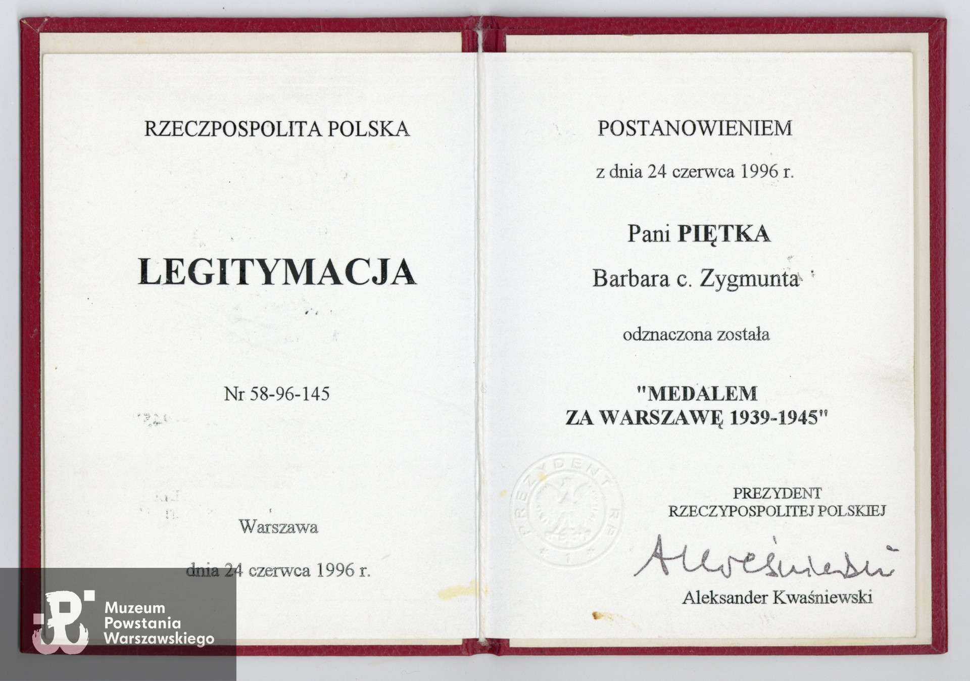 Dokument ze zbiorów rodzinnych p. Barbary Piętki