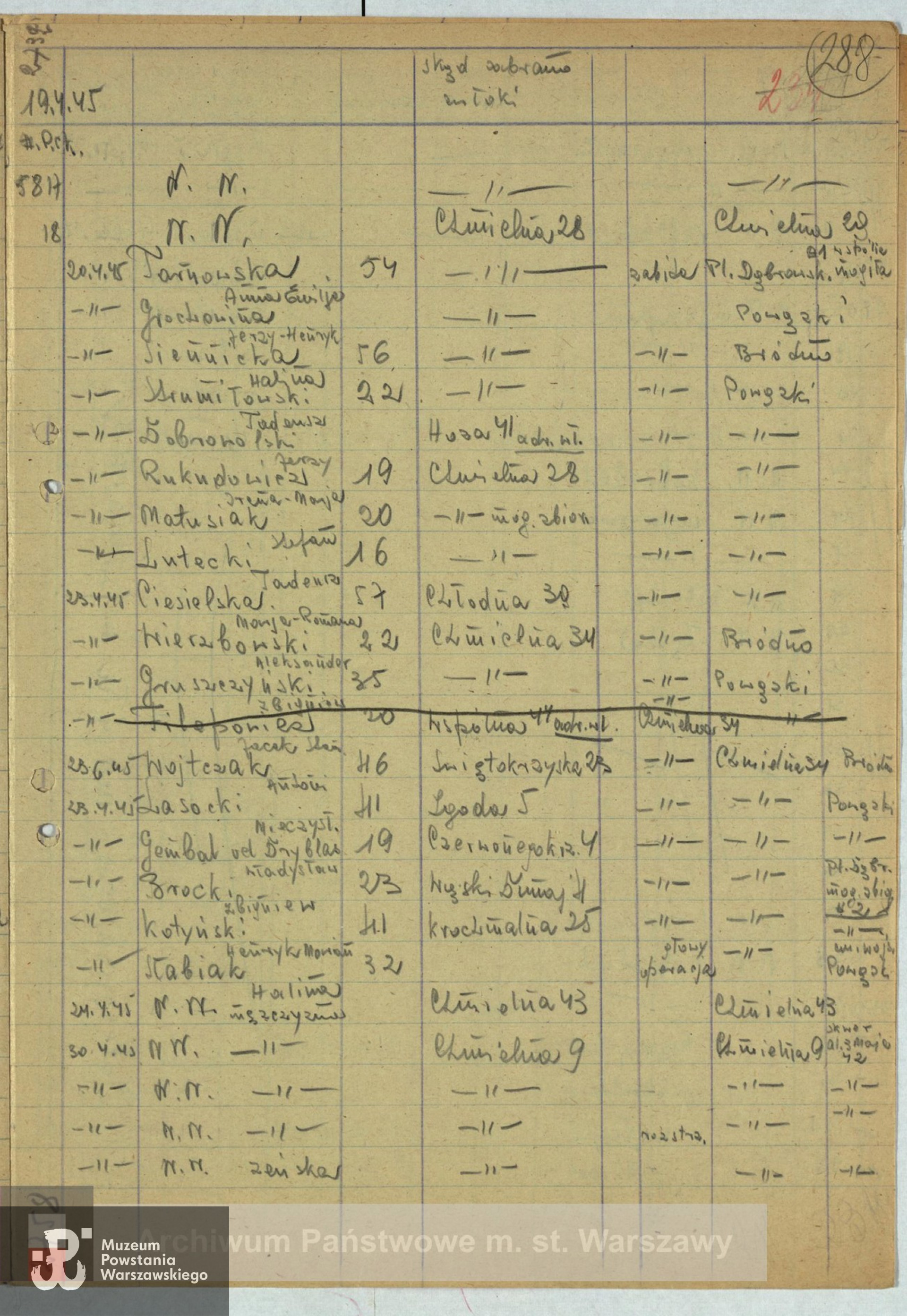 Archiwum Państwowe - lsity ekshumowanych z terenu Warszawy 1945-1947, tu: Gembal vel Dryblas Władysław