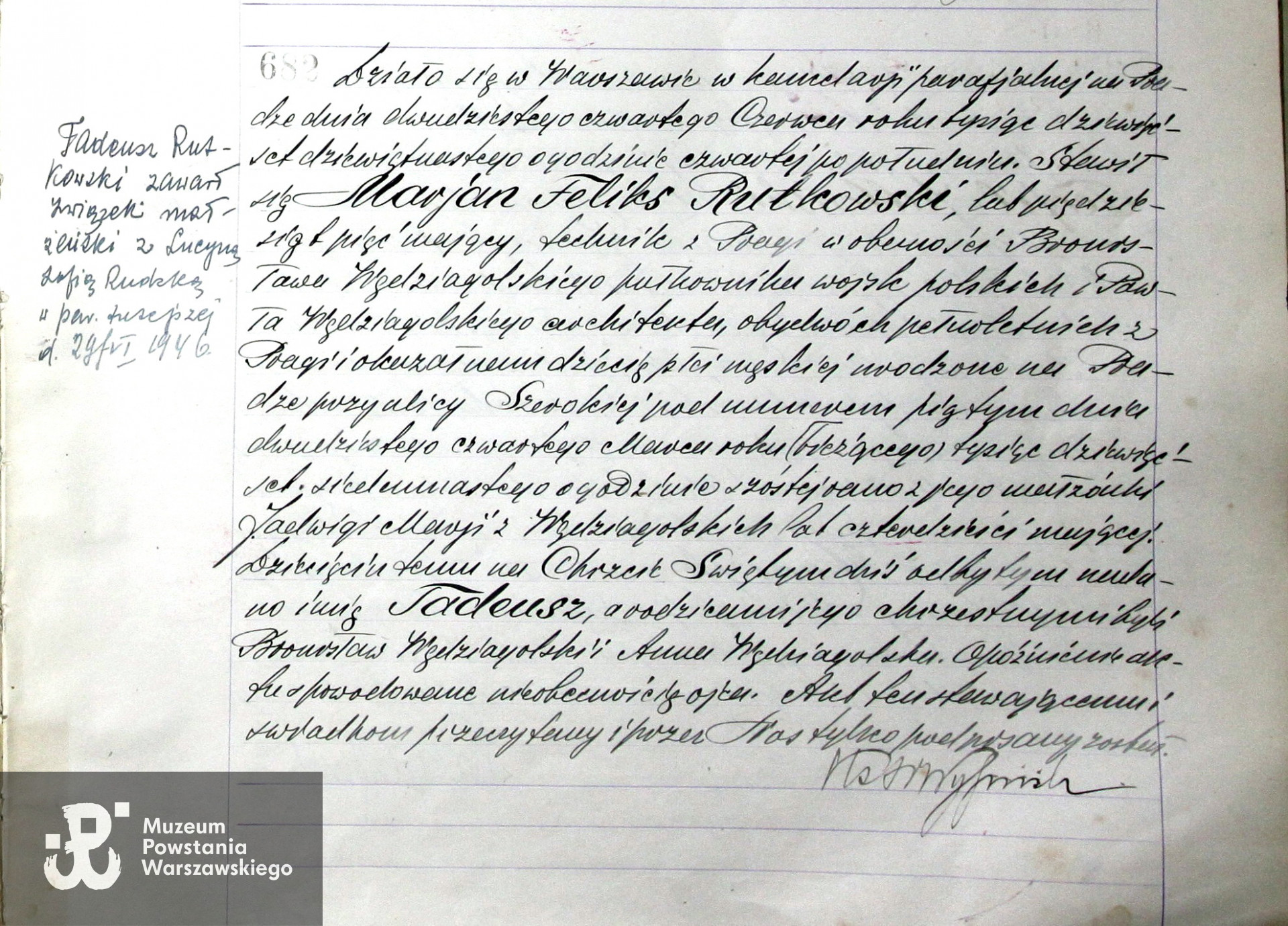 Świadectwo chrztu z 1919 (urodzony 24-03-1917 Tadeusz Rutkowski został ochrzczony dopiero w czerwcu 1919 roku). Skan udostępnił p. Andrzej Rutkowski, syn