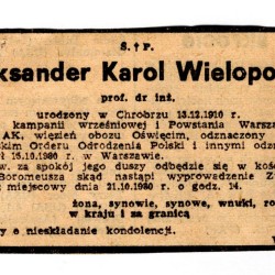 Nekrolog prasowy, 1980 rok, źródło: Teczki personalne uczestników Powstania Warszawskiego