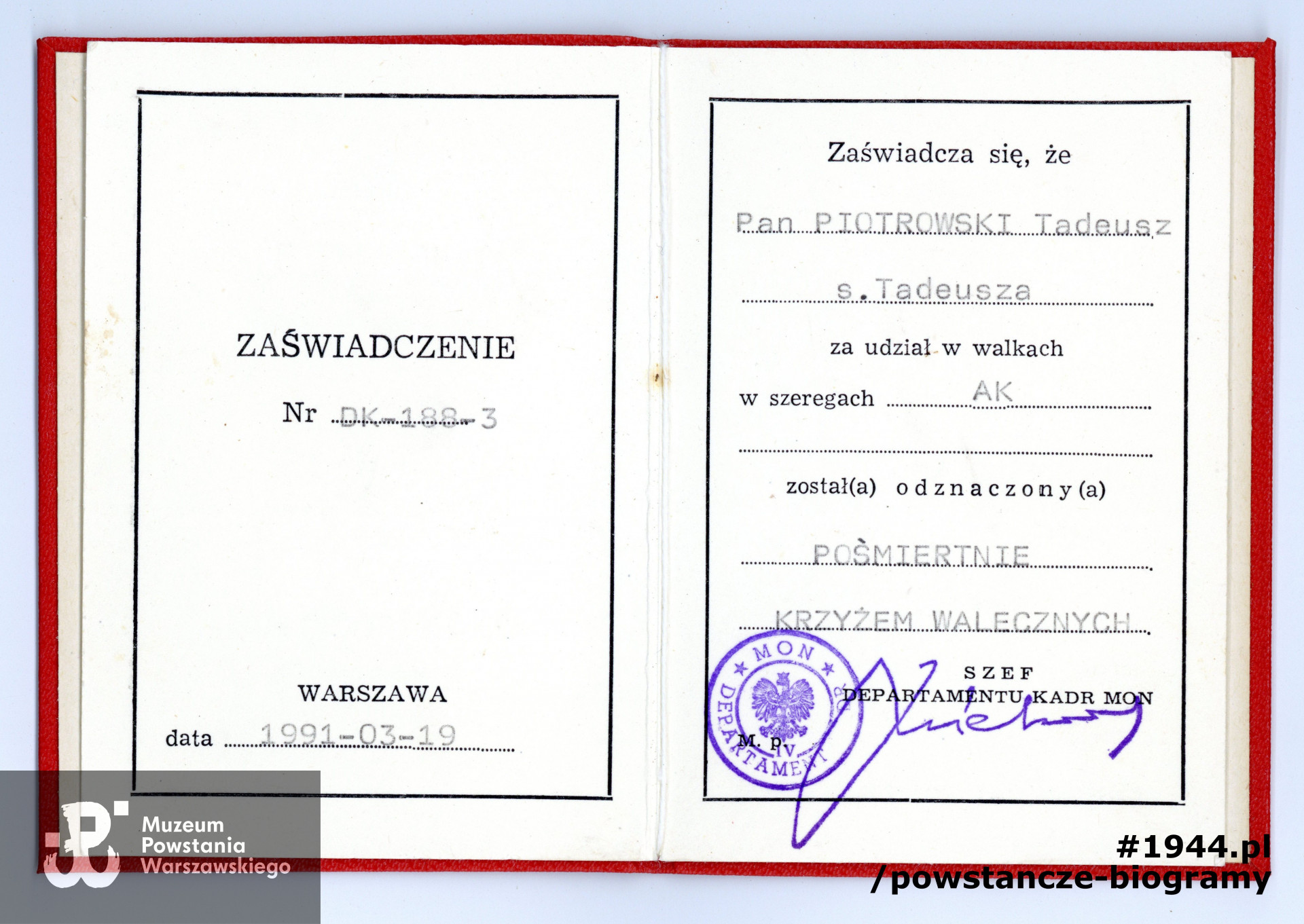 Z archiwum rodzinnego córki, p. Janiny Douglass z domu Korwin-Piotrowskiej