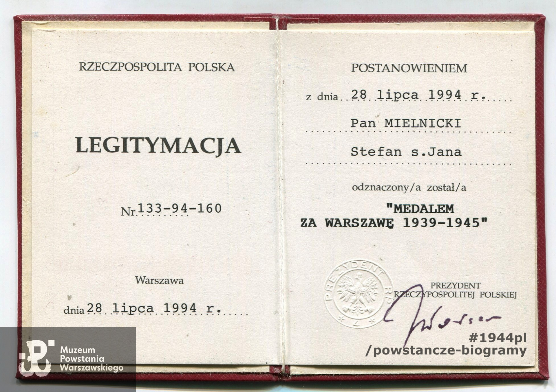 Ze zbiorów Stefana Mielnickiego ps. Mróz. Skan: Pokój Kombatanta MPW - materiały do Słownika Uczestników PW