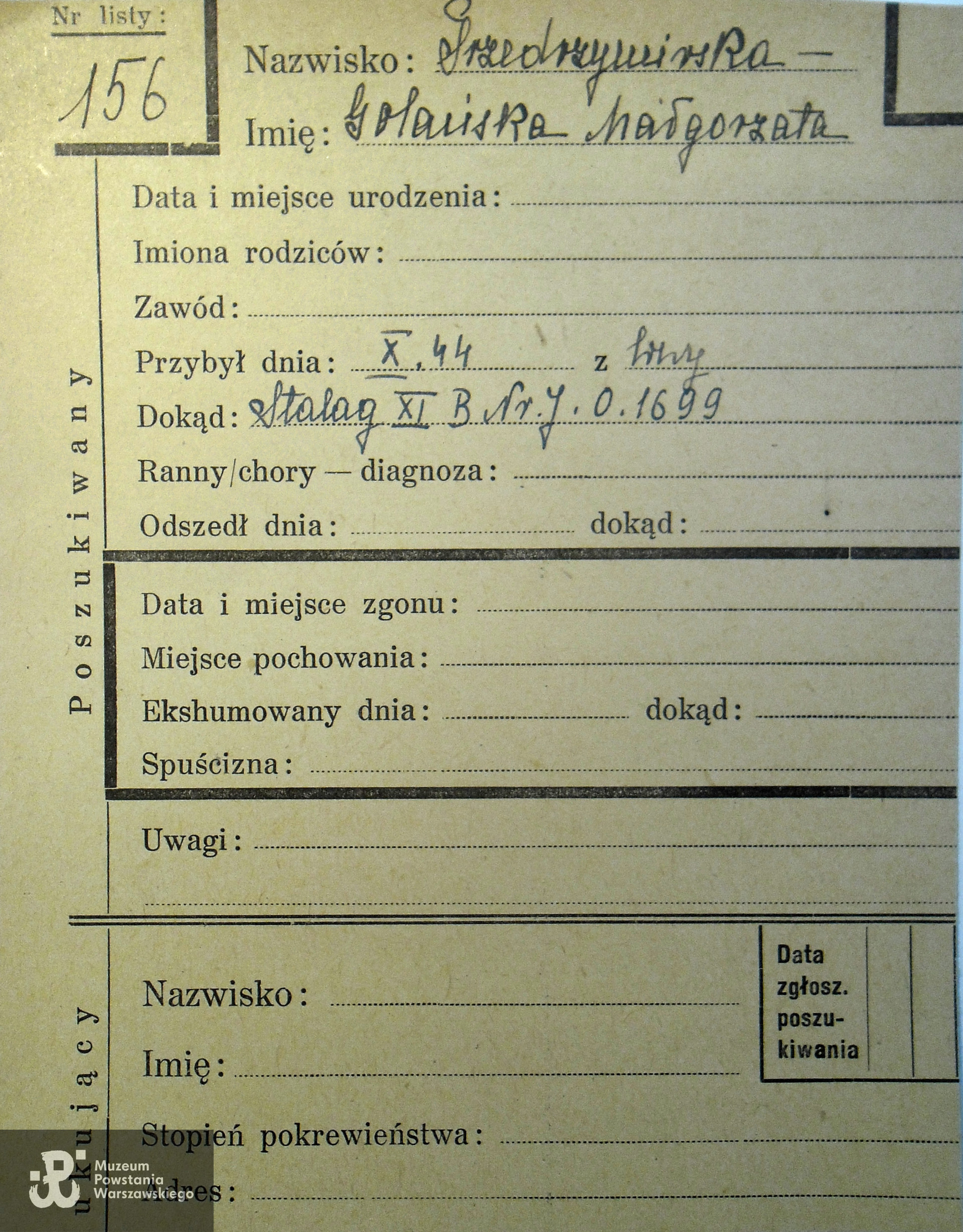 PCK - kartoteka, tu zapis: Przedrzymirska - Golańska Małgorzata.