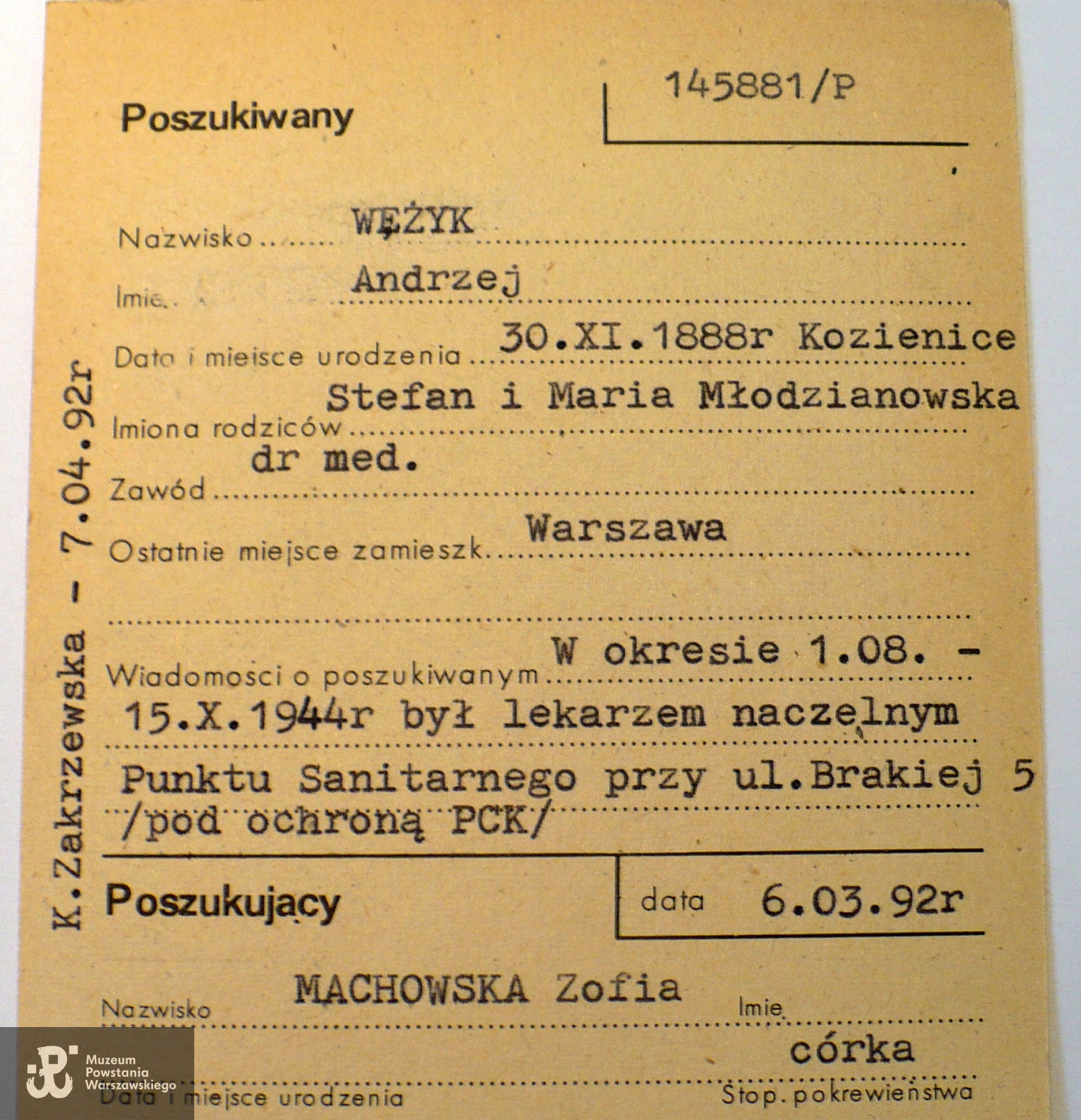 Polski Czerwony Krzyż - kartoteka