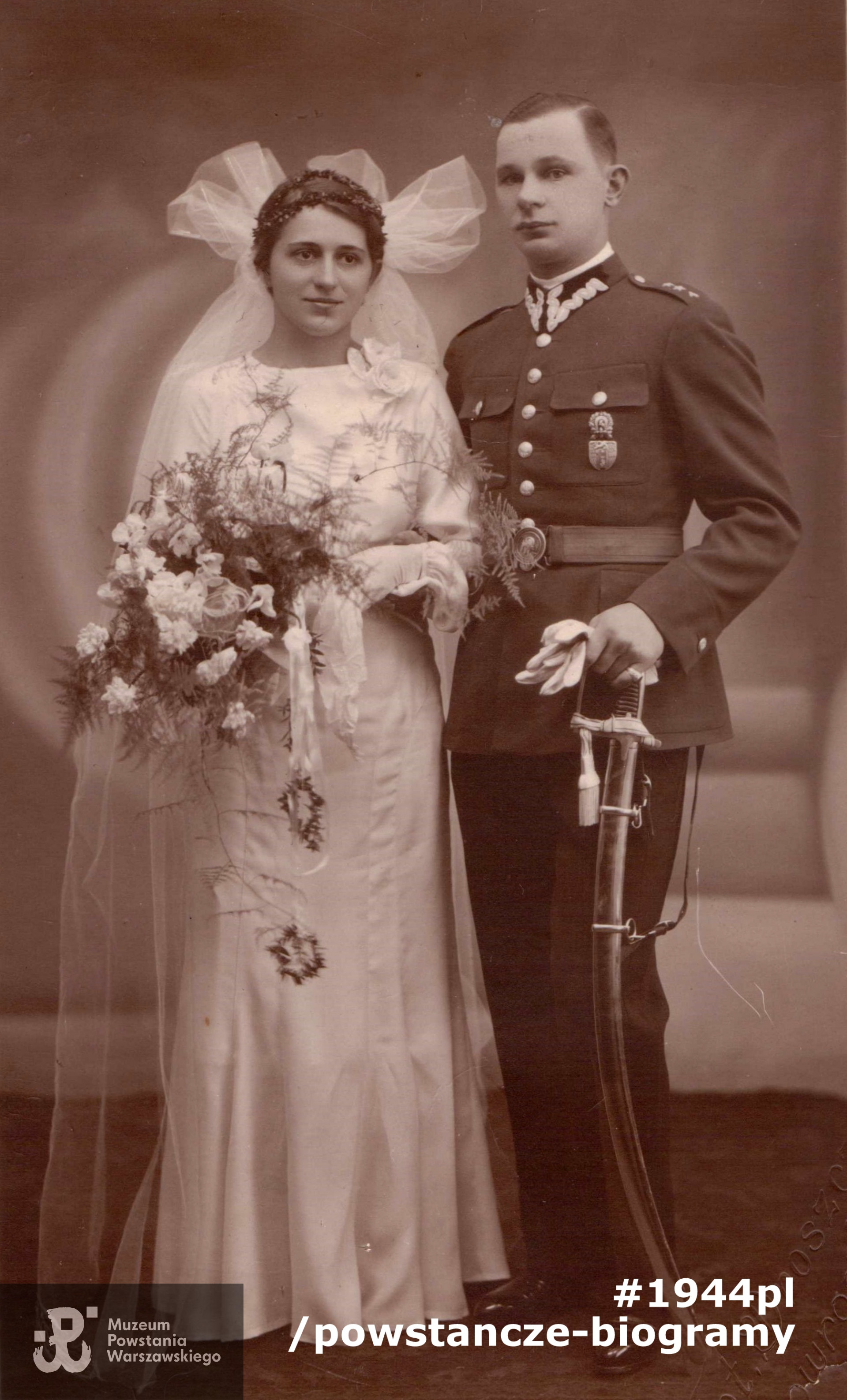 Wacław Chojna z żoną Marią - fotografia ślubna. Fotografia ze zbiorów rodzinnych, skan udostępniła p. Agnieszka Ławacz-Sampanis