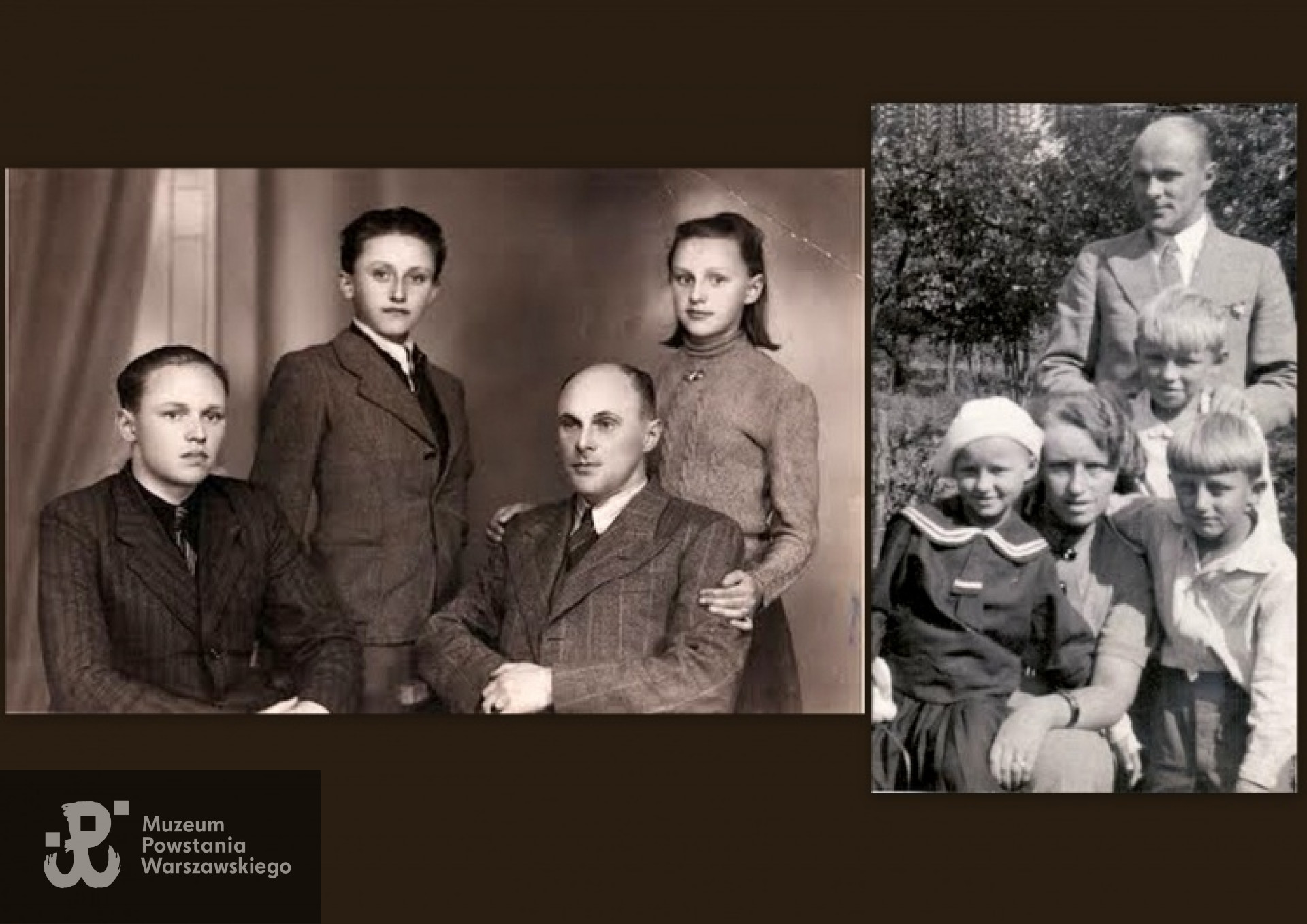 Na zdjęciu po prawej :Rita, Czesława, Oskar, nad nimi Waldemar i Marian Królikowscy. Zdjęcie po lewej datowane na 1.05.1943 r. ( Rembertów). Ze zbiorów Pawła Królikowskiego / Archiwum 2. HBAP "Żbik"