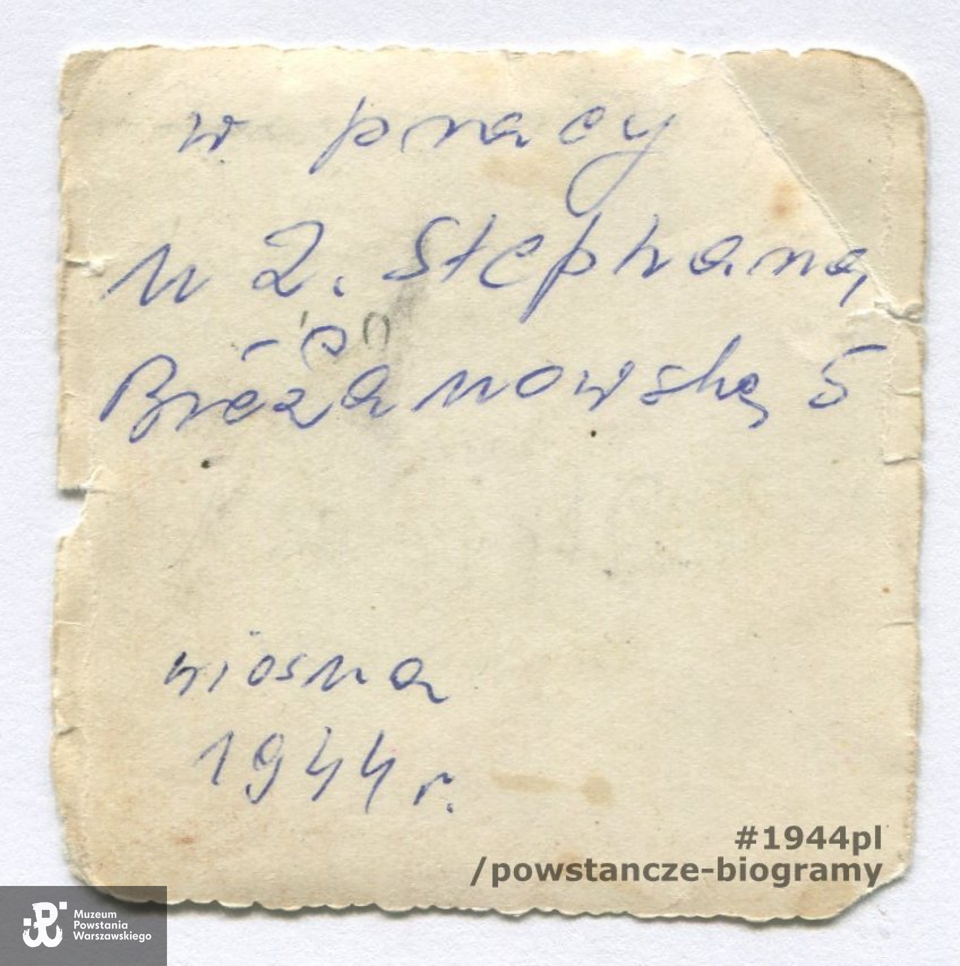 Rewers fotografii z powojennym opisem.  Fot. z archiwum rodzinnego <a href =  stefania-szulc,56010.html> p. Stefanii Dembowskiej z d. Szulc, sanitariuszki ps. „Stefa"</a>  