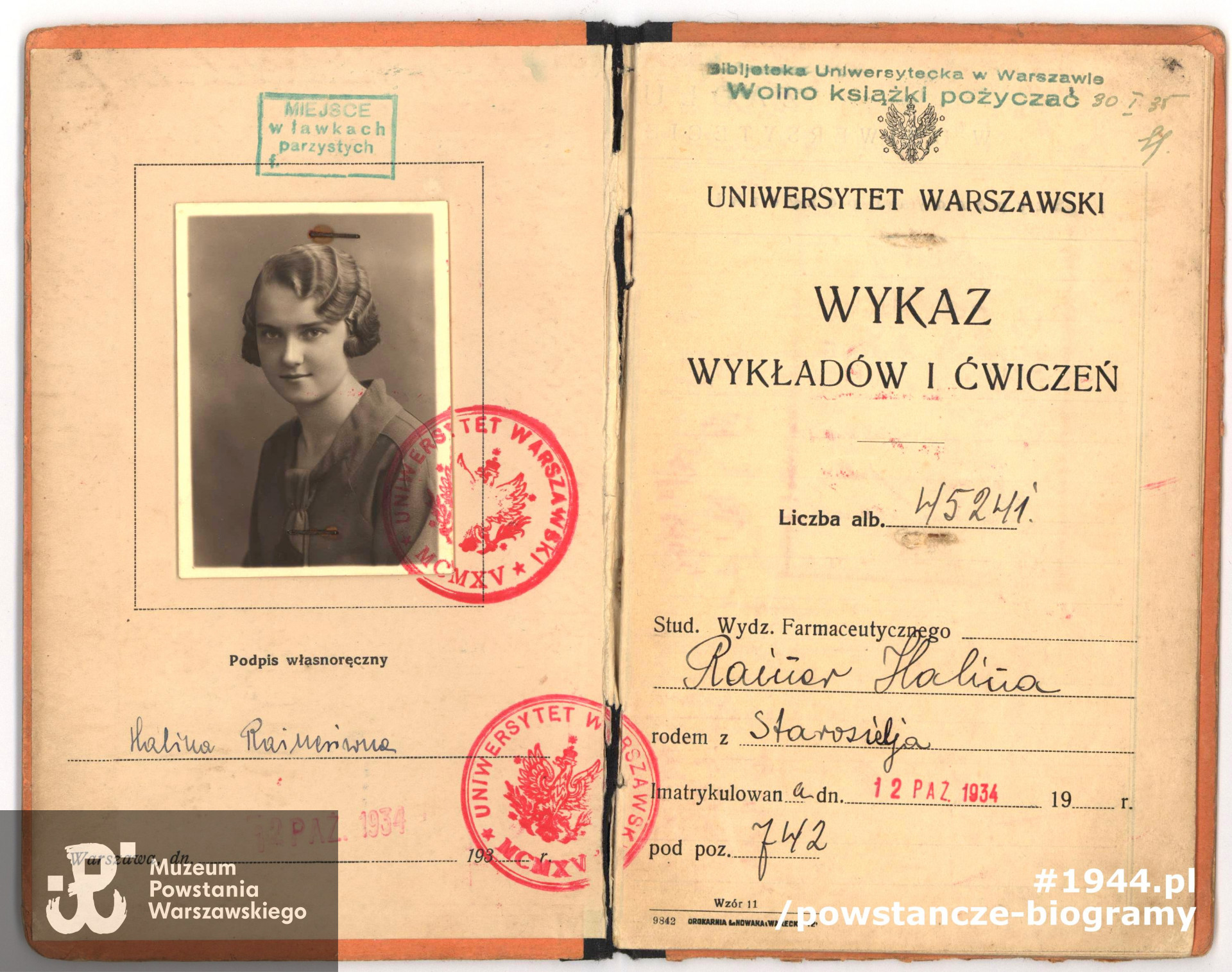  Indeks UW. Fot. z archiwum rodzinnego p. Joanny Sienkiewicz