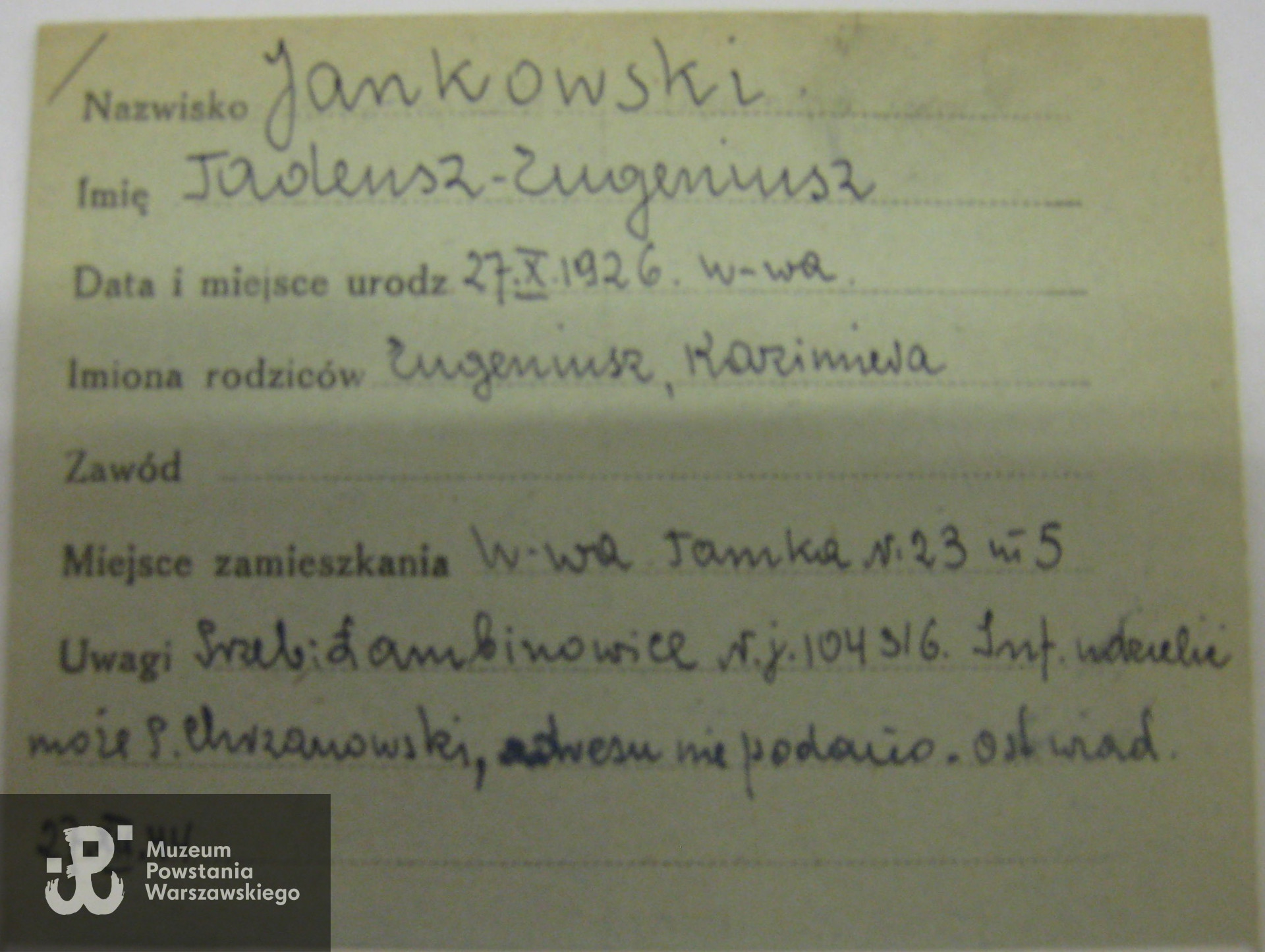 Polski Czerwony Krzyż - kartoteka