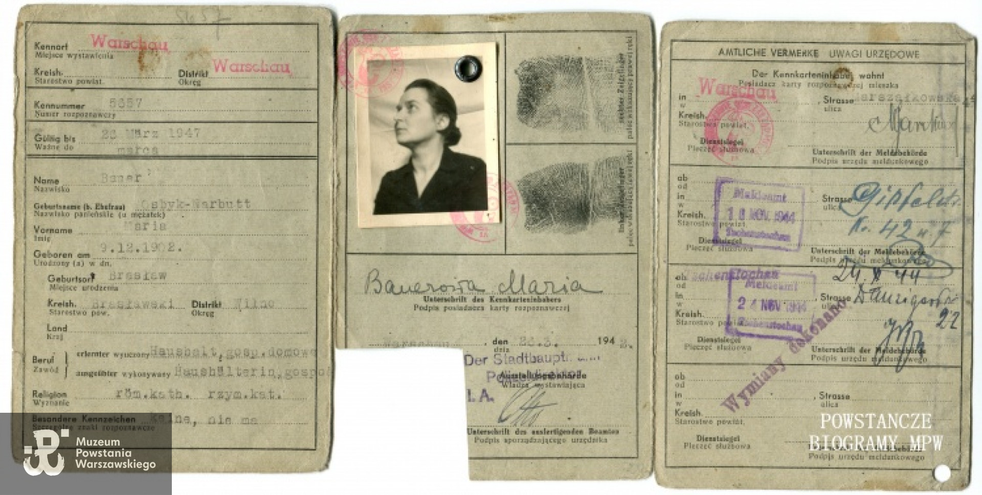 Kenkarta Marii Bauerowej - 1942 r.  Z archiwum rodzinnego