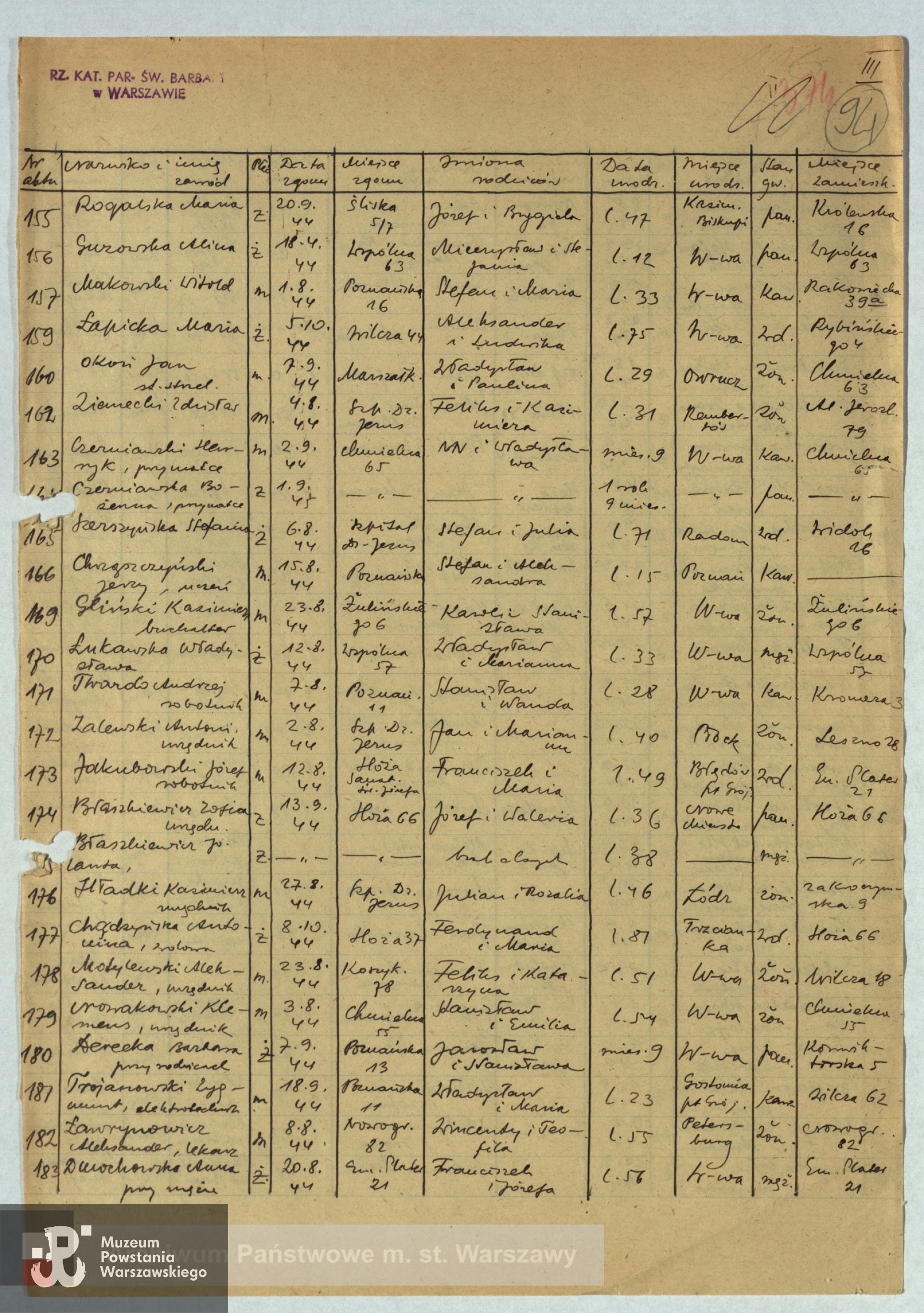 Archiwum Państwowe m. st. Warszawy - Listy ekshumowanych