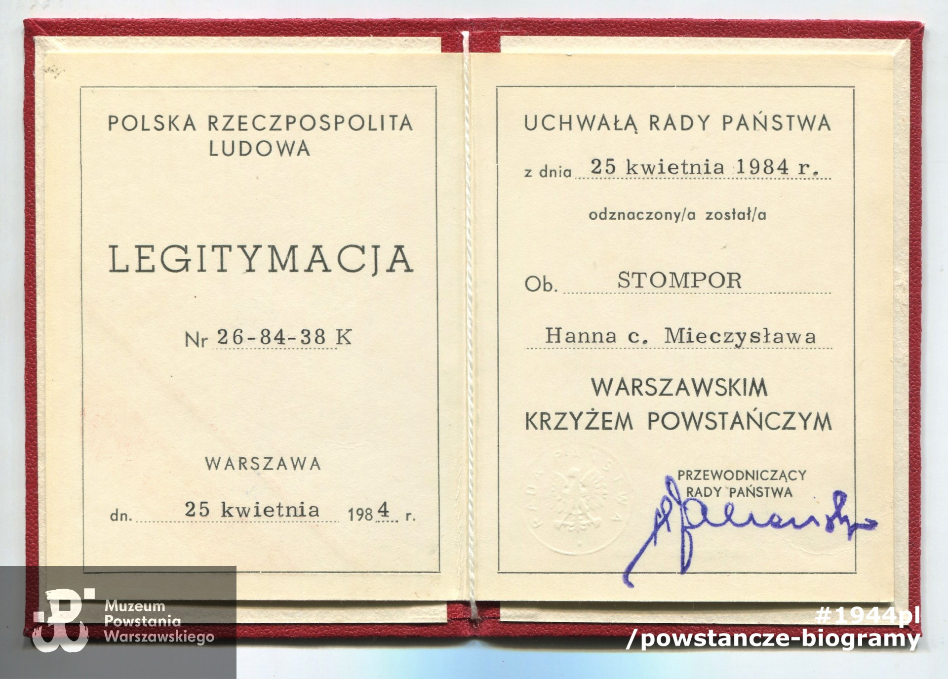 Dokument ze zbiorów rodzinnych p. Hanny Stompor z domu Modrzyckiej