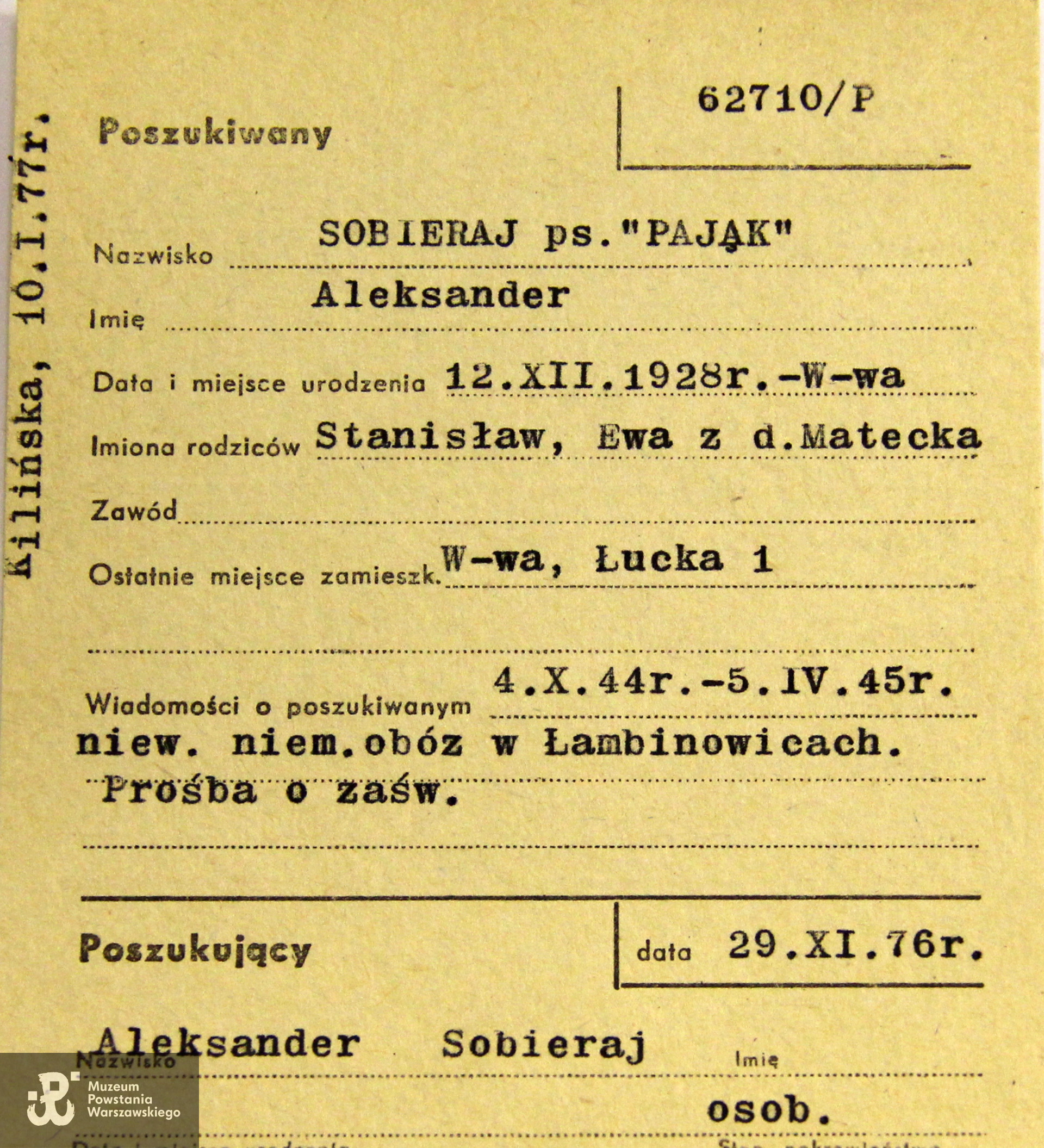 Polski Czerwony Krzyż - kartoteka