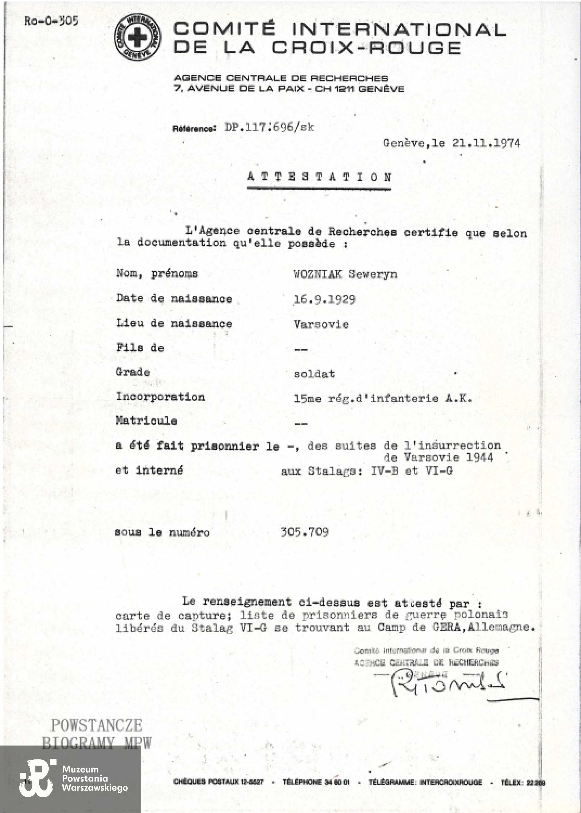 Kopia zaświadczenia PCK. Z archiwum rodzinnego Izabeli Grotowicz