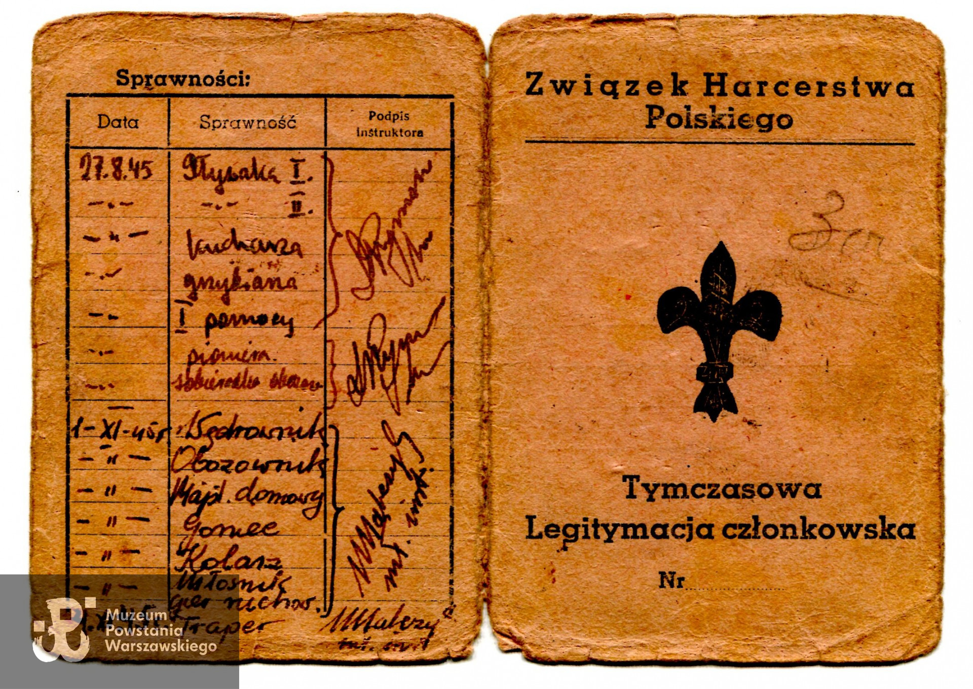 Tymczasowa legitymacja harcerska Ignacego Felczaka. Zbiory prywatne p. Ignacego Felczaka.