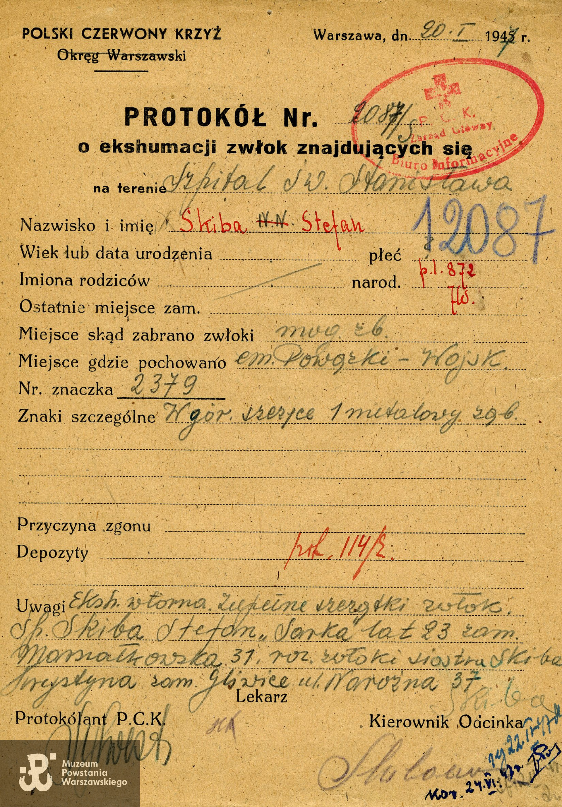 Polski Czerwony Krzyż - protokół z ekshumacji (1947)