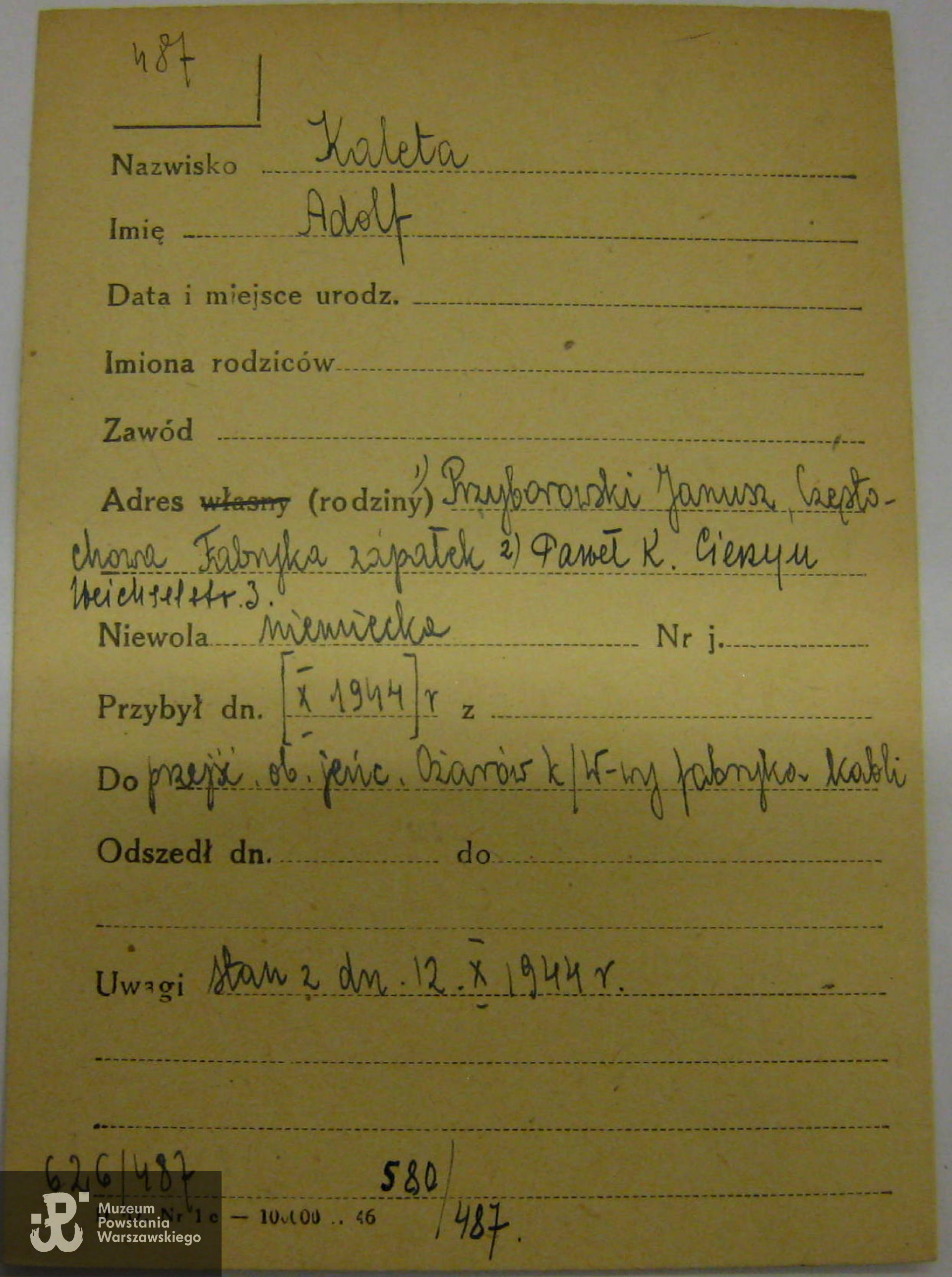 Polski Czerwony Krzyż - kartoteka ogólna