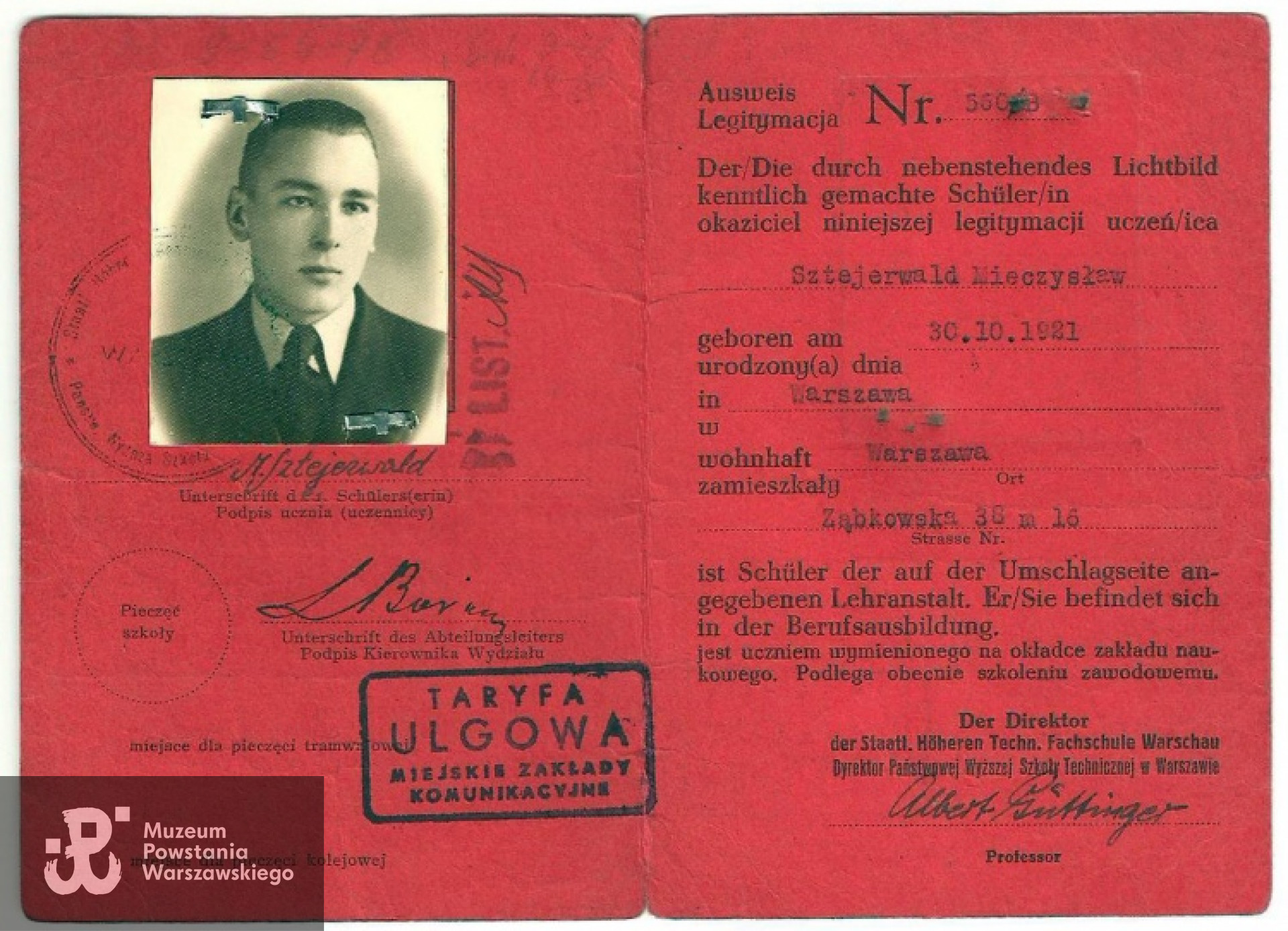 Schülerausweis - legitymacja szkolna wystawiania przez władze niemieckie.