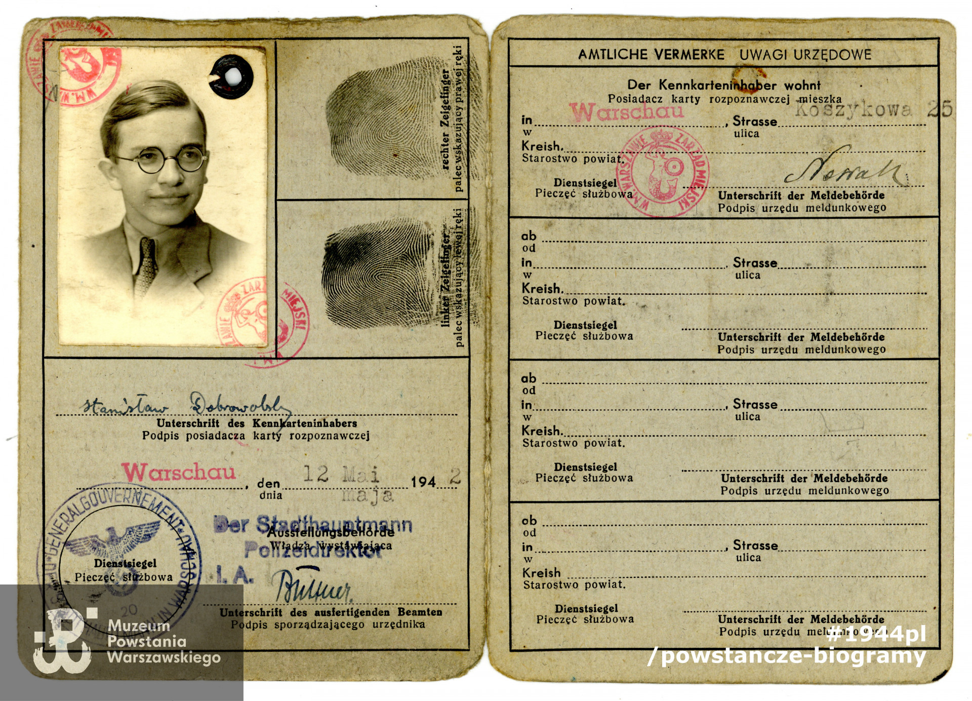 Kennkarte (karta rozpoznawcza). Ze zbiorów Muzeum Powstania Warszawskiego,  sygn. MPW-A-6403 (P/6169) 