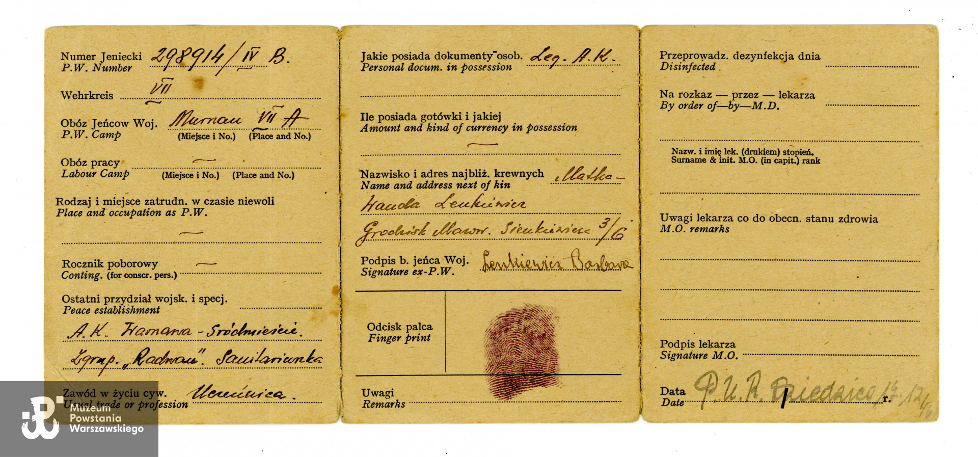 Ze zbiorów Muzeum Powstania Warszawskiego, sygn. P/9795 dar p. Ryszarda Kołodziejskiego