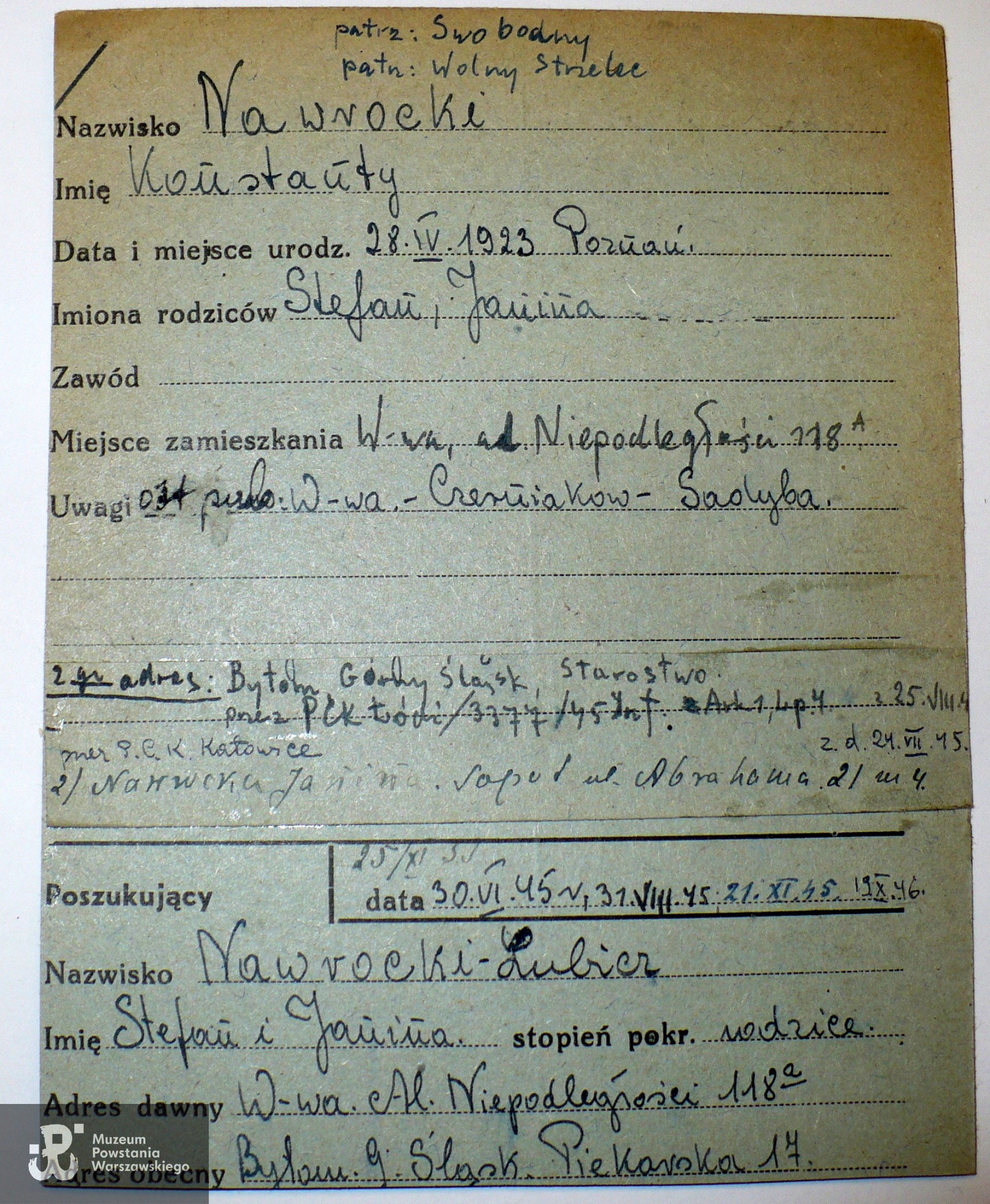 Polski Czerwony Krzyż - kartoteka ogólna