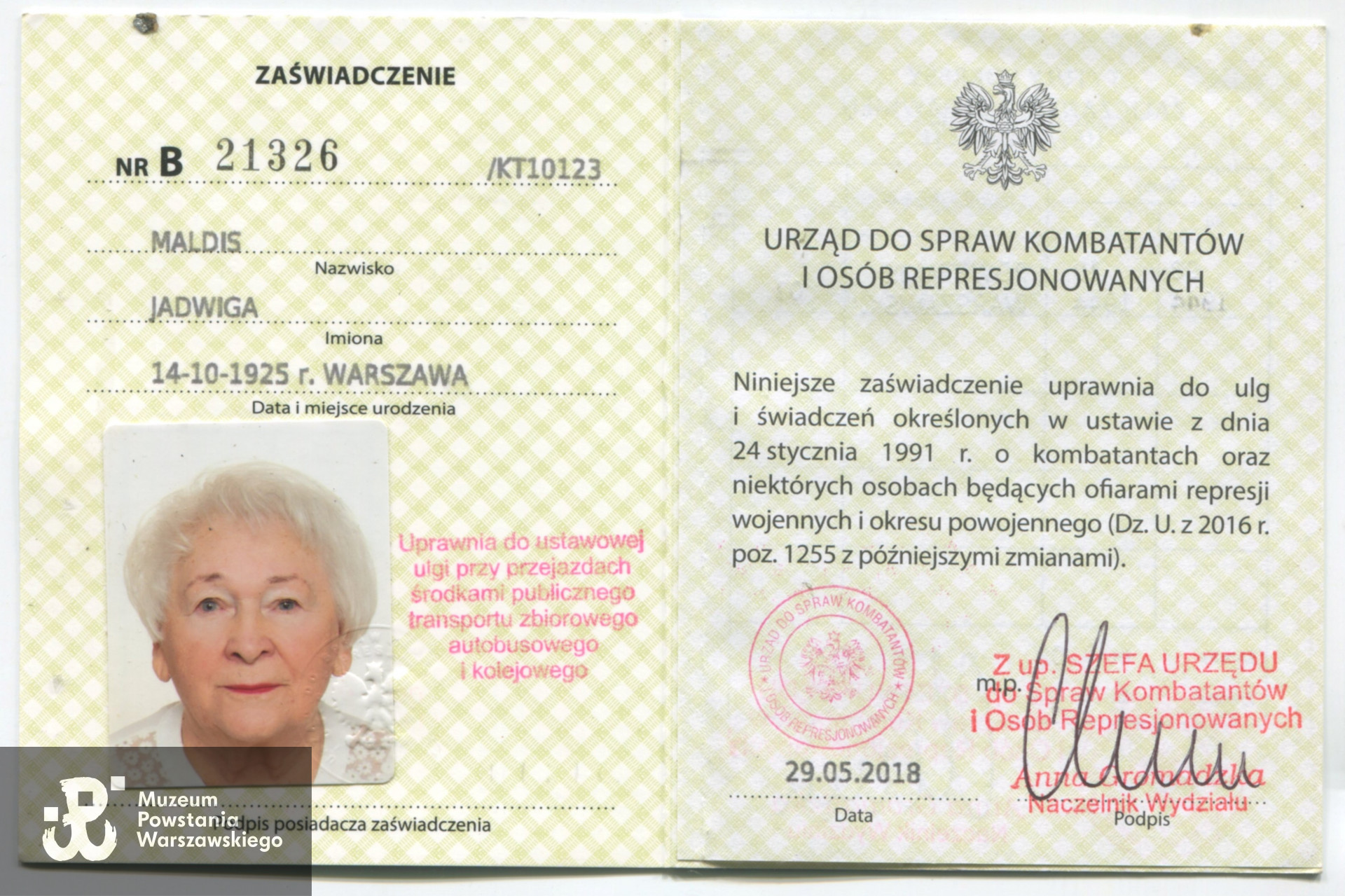 Źródło: Urząd ds Kombatantów i Osób Represjonowanych, zaliczony okres służby: Powstanie Warszawskie, VIII - X 1944