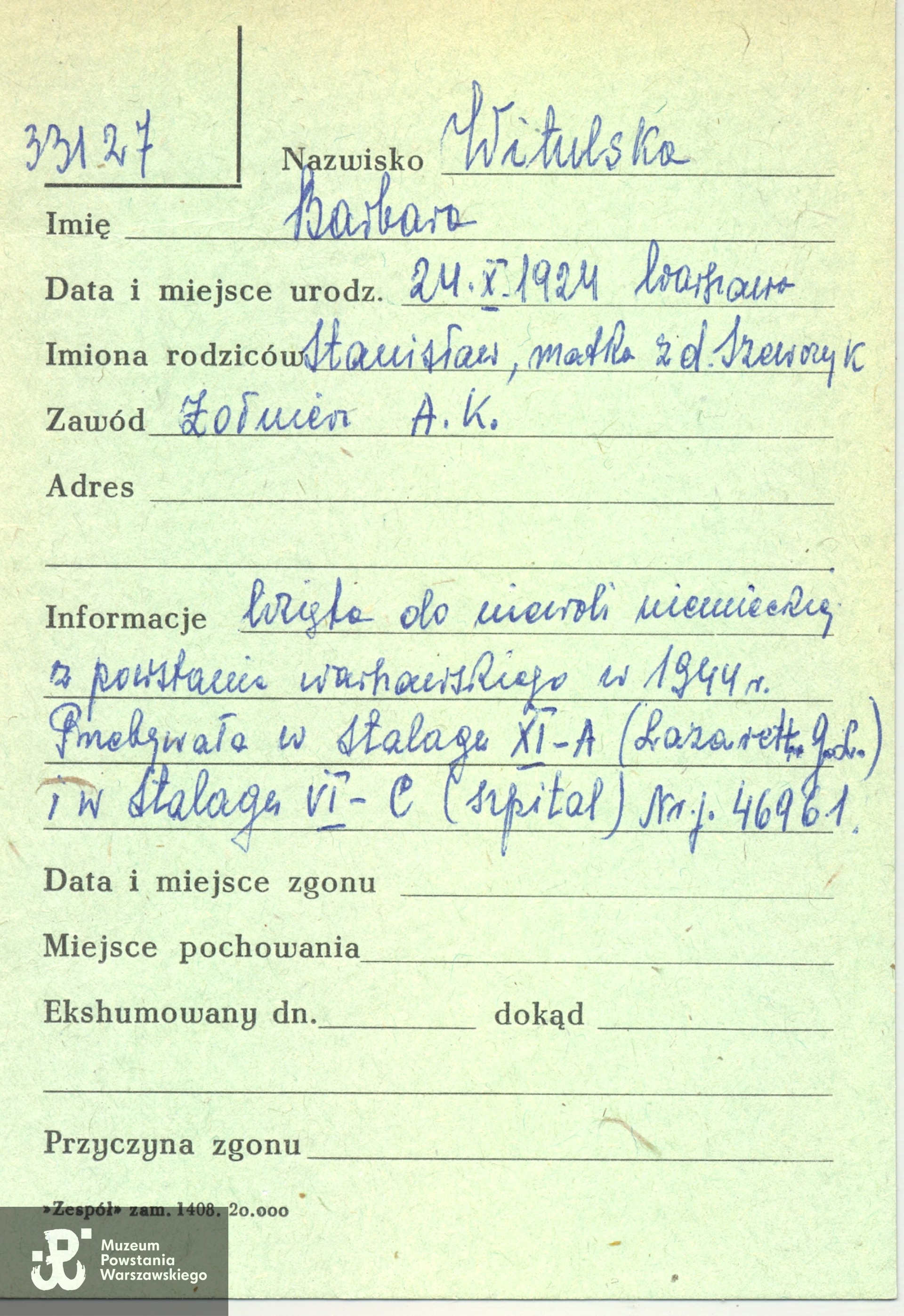 Polski Czerwony Krzyż - kartoteka