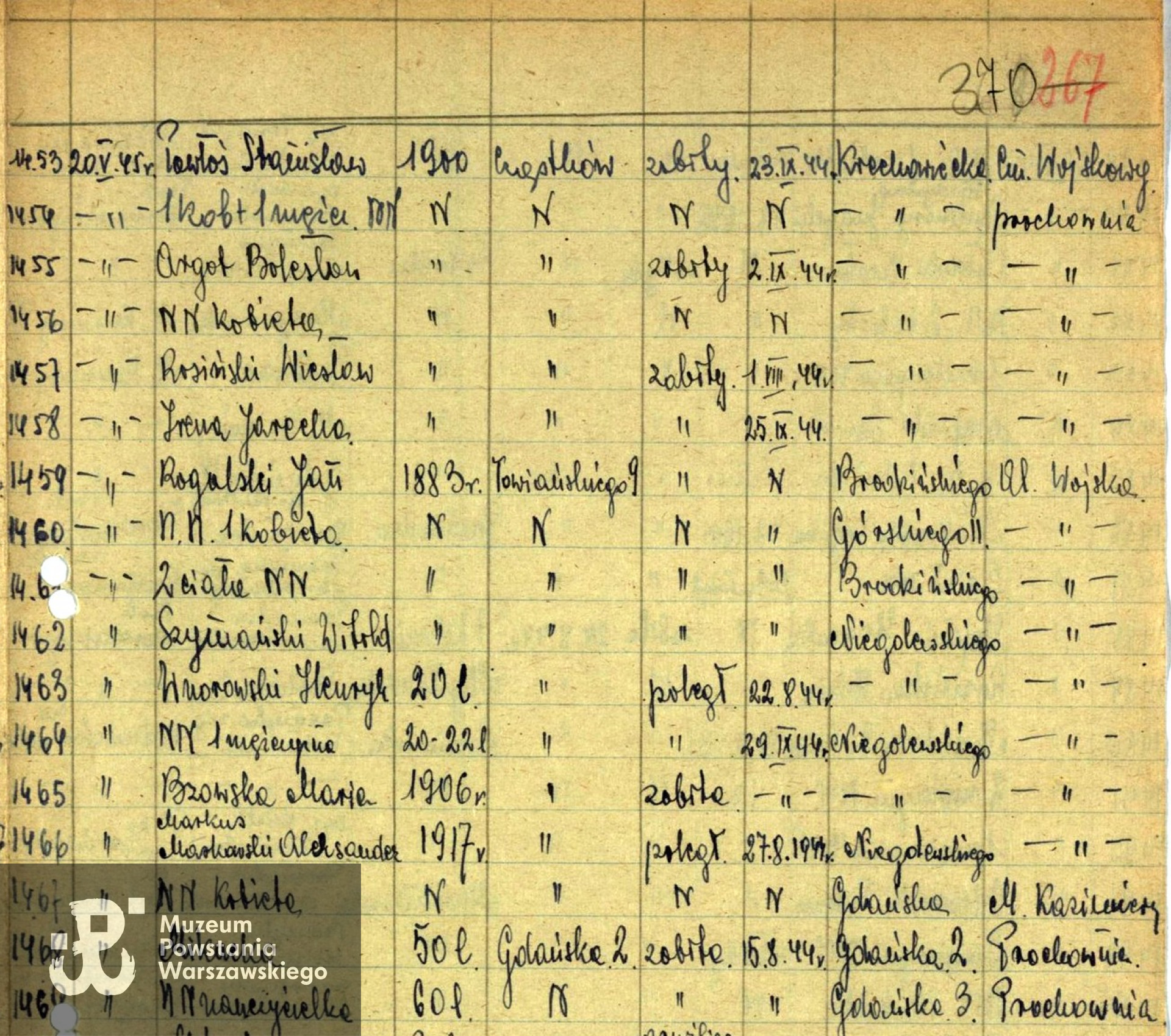 Archiwum Państwowe m. st. Warszawy - listy ekshumowanych