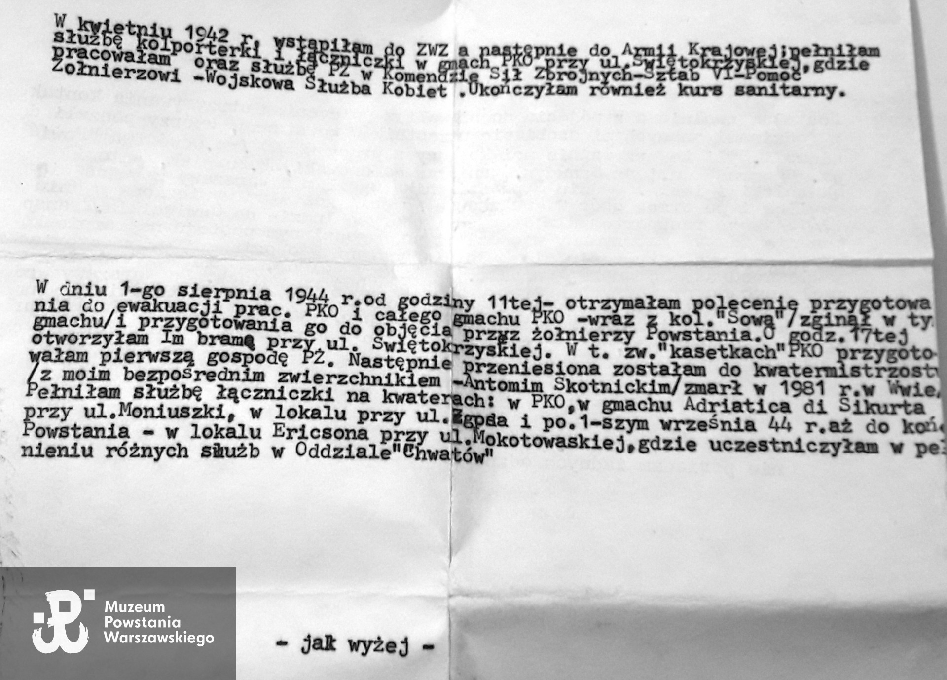 Oświadczenie Haliny Dadan, cz. I - Warszawa, 1982. Ze zbiorów rodzinnych