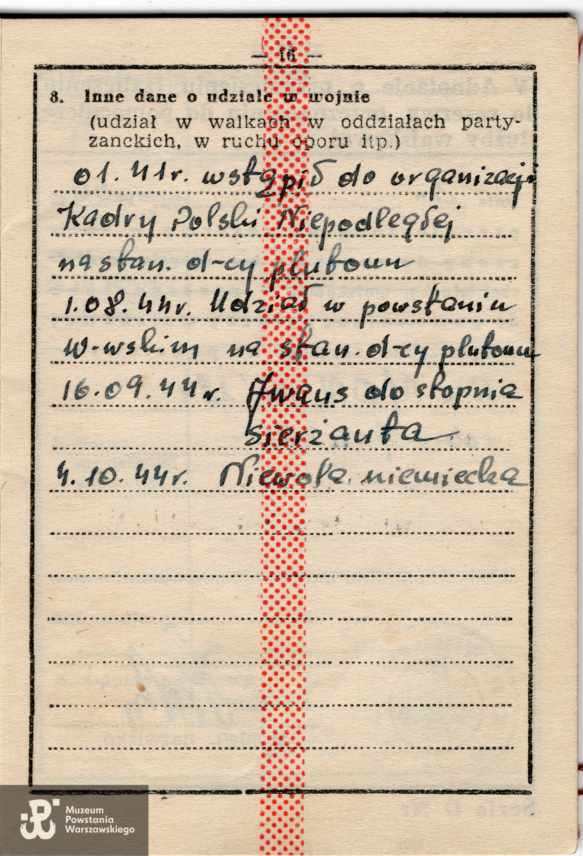 Należąca do Romana Gałeckiego książeczka wojskowa. Archiwum rodzinne p. Danuty Szydłowskiej