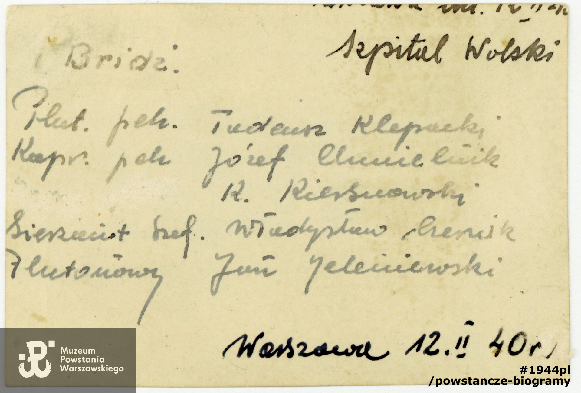 Szpital Wolski, 1940 rok. Z  archiwum rodzinnego p. Jolanty Stasiak z d. Kiersnowskiej