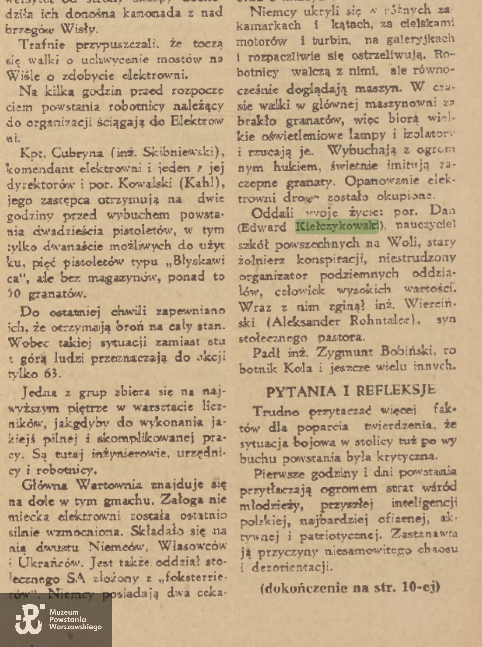 Fragment artykułu  Stanisława Podlewskiego "Dni chaosu i walki" opublikowanego w katolickim tygodniku społecznym "Dziś i jutro" nr 31(140) z 1.08.1948