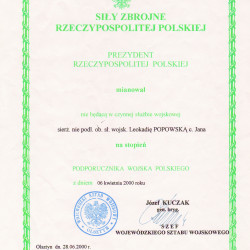 Awans do stopnia podporucznika - 8 IV 2000. Skan udostępnił p. Ryszard Popowski - syn.