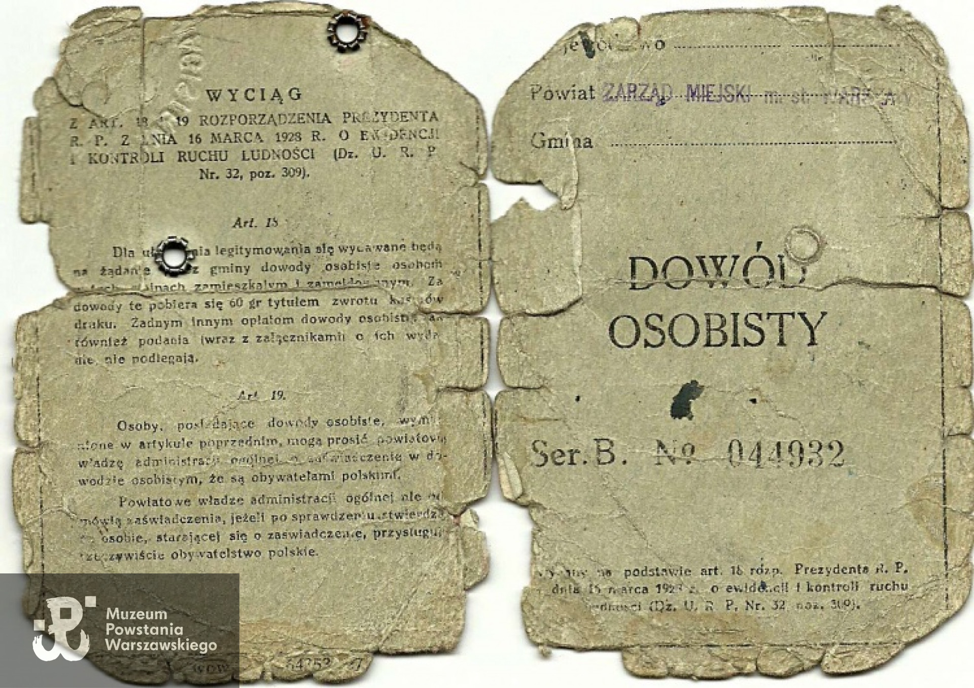 Dowód osobisty wydany 21.11.1930 roku