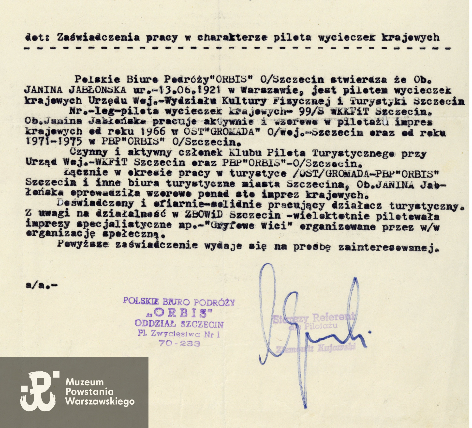 Zaświadczenie o działalności zawodowej - Orbis