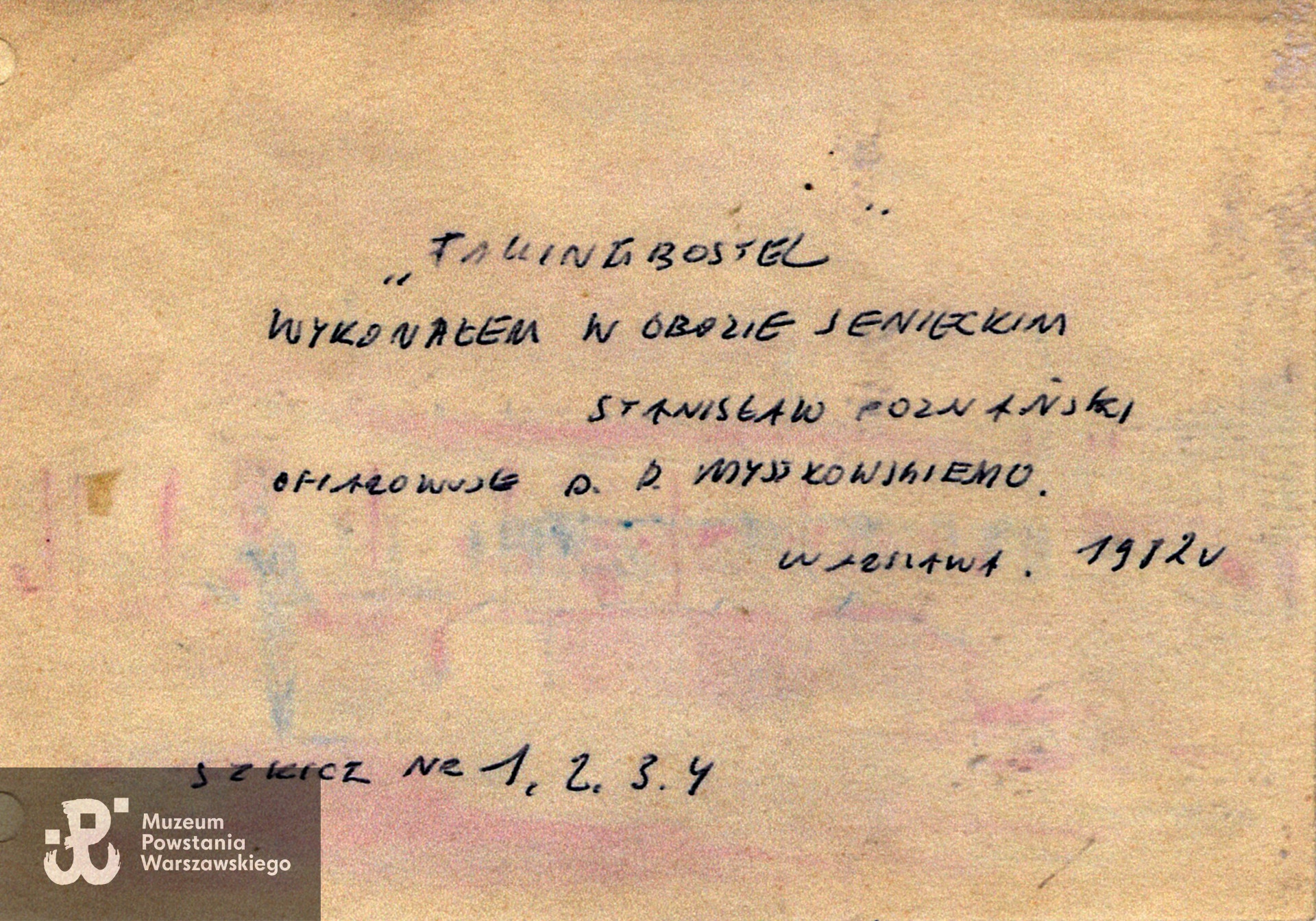 Rysunek ze zbiorów prywatnych, skan za pośrednictwem  p. Beata Trzcińskiej przekazany do Pokoju Kombatanta MPW