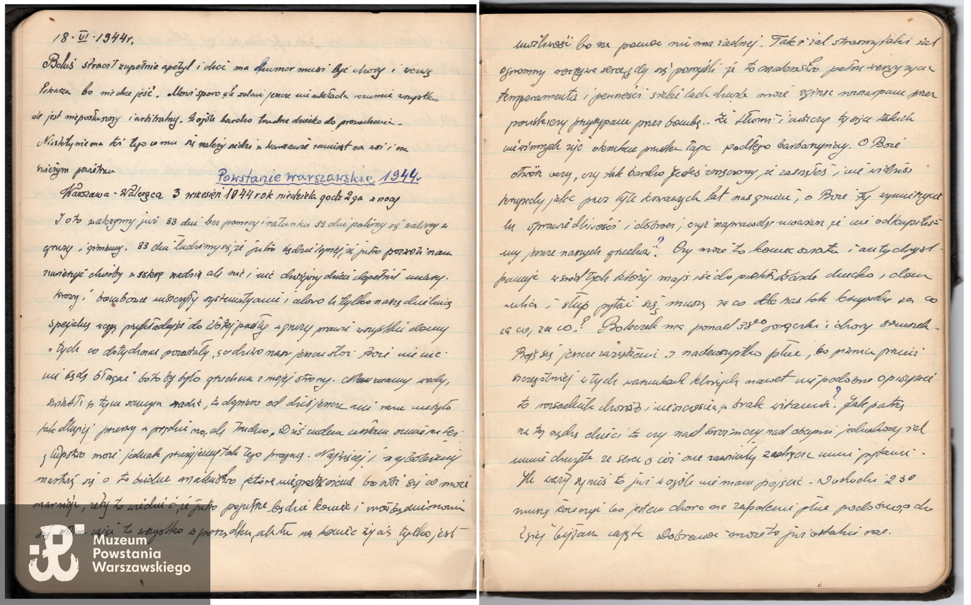 Fragment zapisków Krystyny Giejsztowt z okresu Powstania Warszawskiego. Zbiory rodzinne p. Bolesława Giejsztowta, skan wykonano w Muzeum Powstania Warszawskiego, 2023 r. 