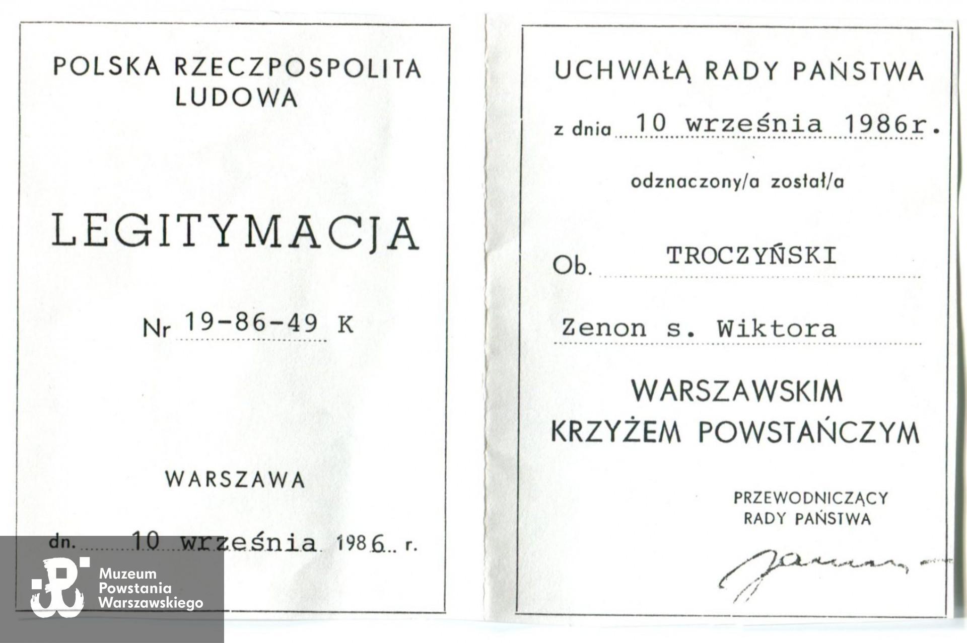 Legitymacja WKP. Kserokopia w zbiorach MPW