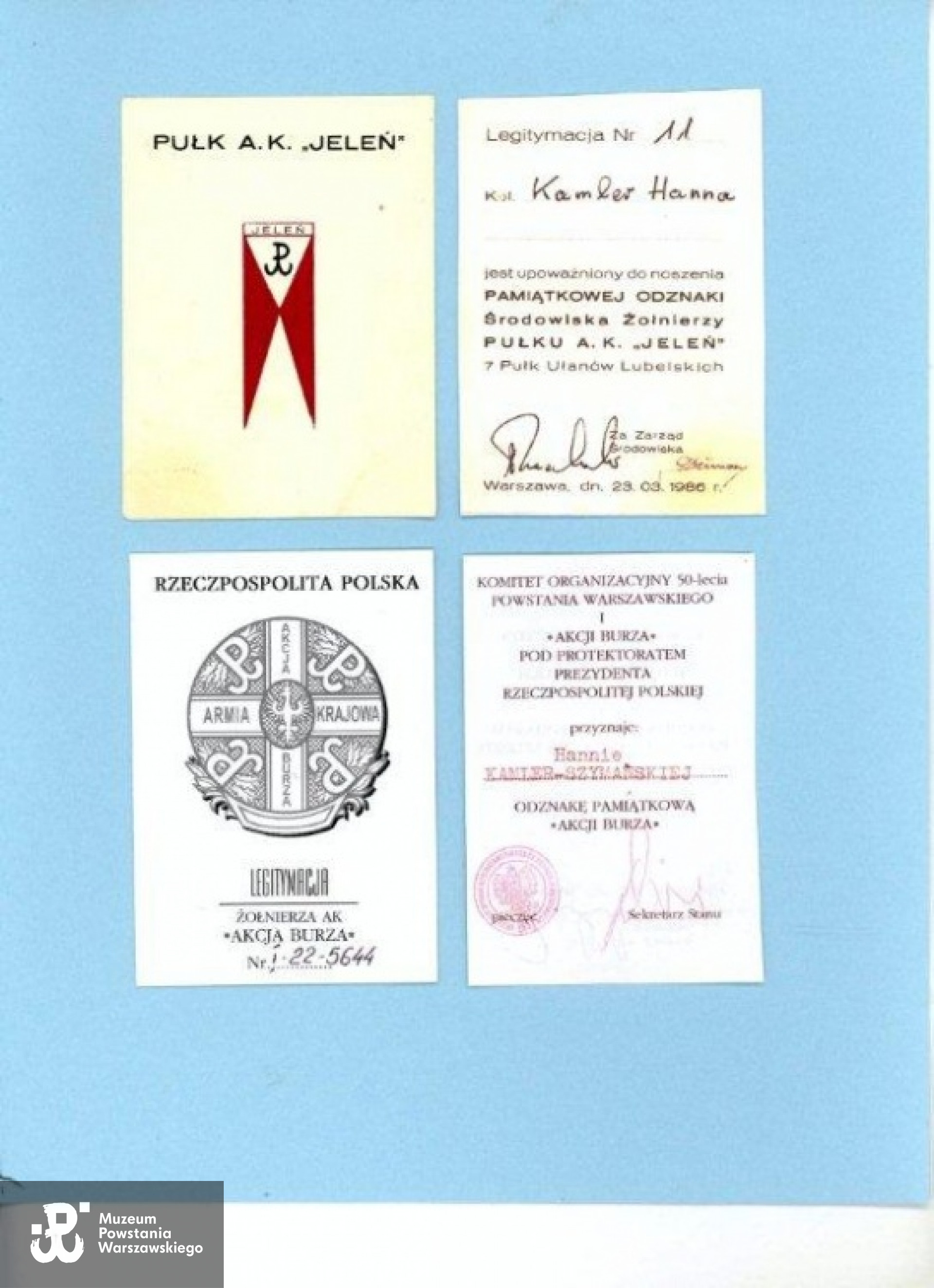 Legitymacja Odznaki Pamiątkowej Dywizjonu "Jeleń" i "Akcji Burza"