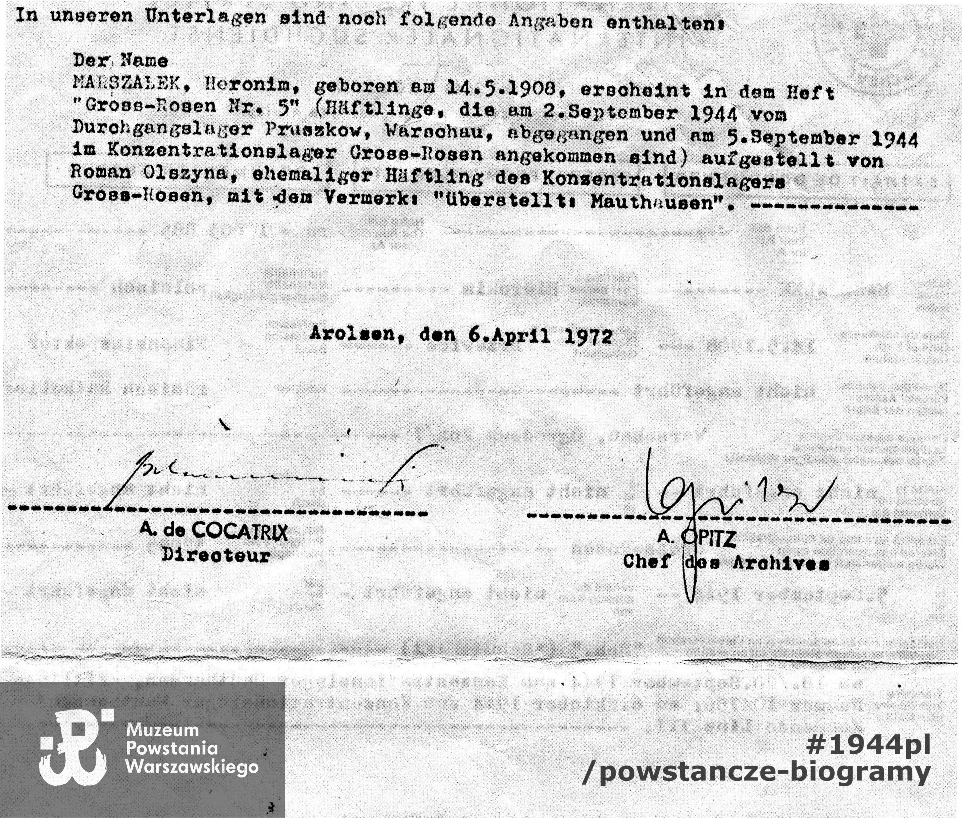 Dokument ze zbiorów rodzinnych, skan  udostępnił p. Jan Zambrzycki