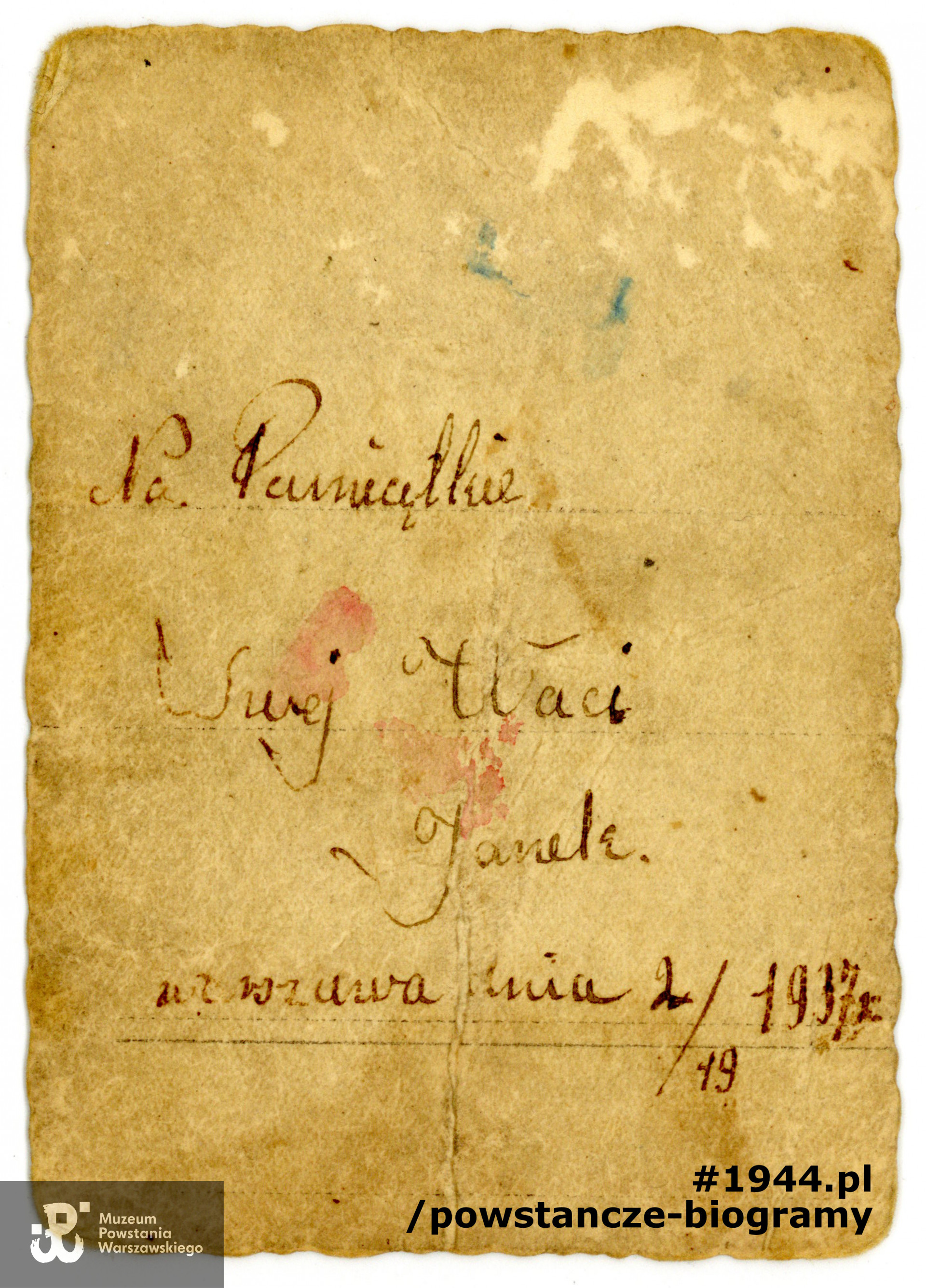 Rewers z dedykacją dla żony.  Fot. z archiwum rodzinnego syna, p. Jana Gałązki