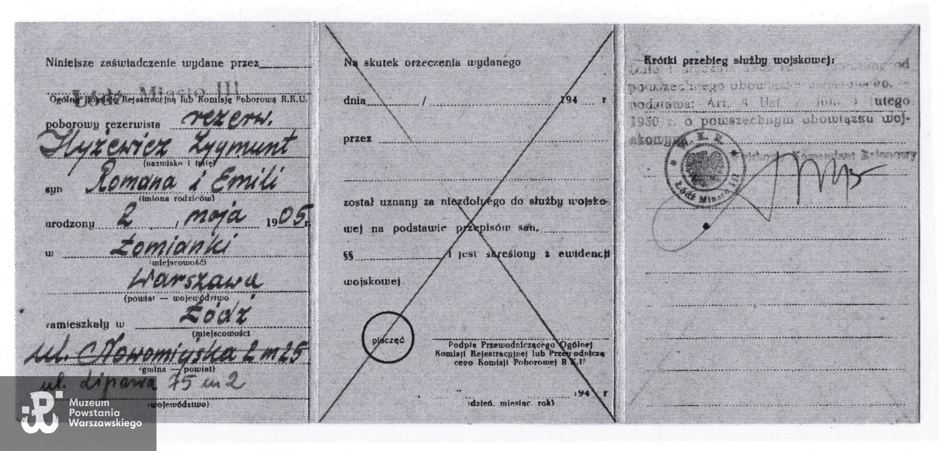  Teczki personalne uczestników Powstania Warszawskiego: Hyżewicz Zygmunt, zasób Pokoju Kombatanta MPW