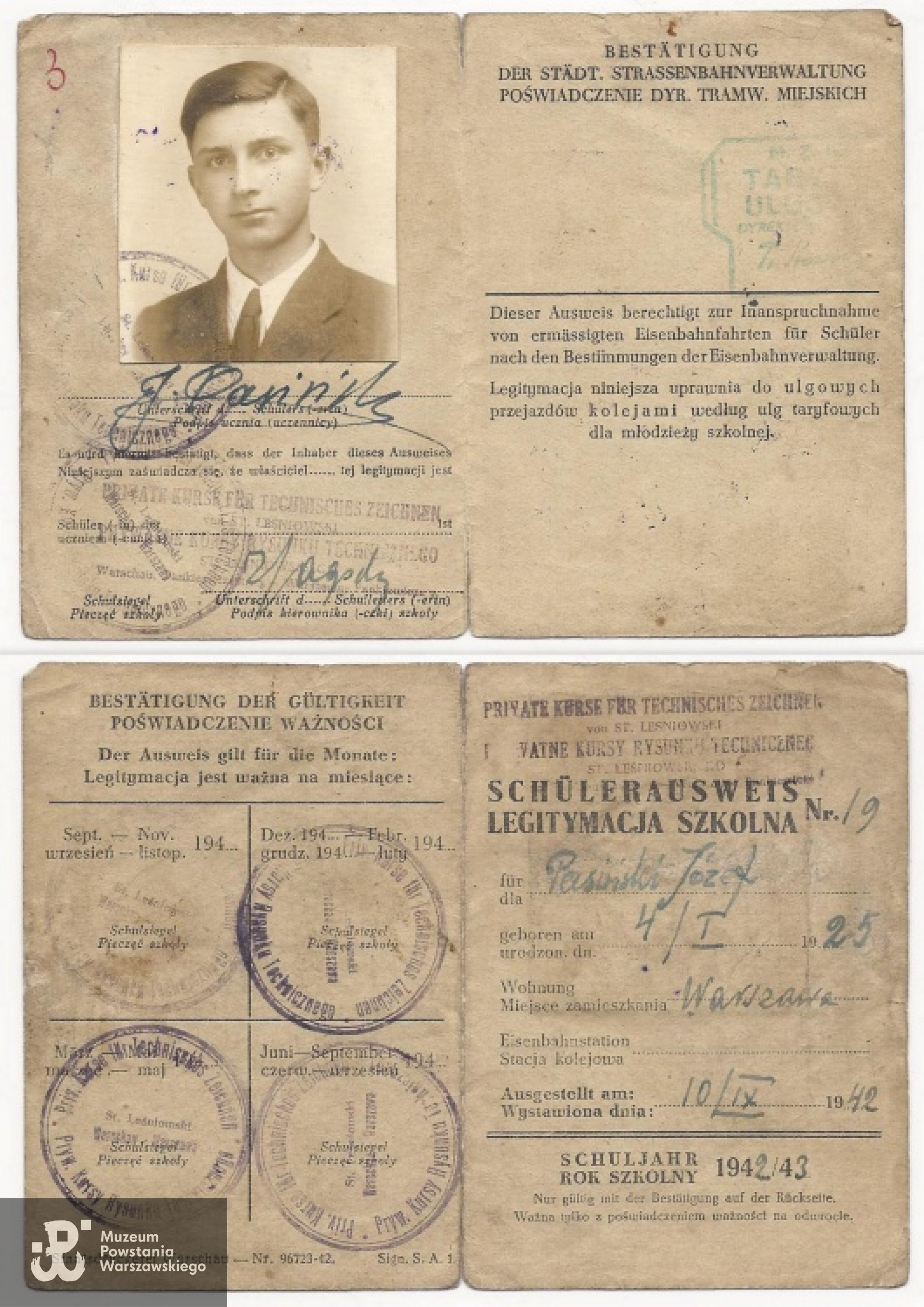 Fałszywa legitymacja szkolna na nazwisko "Józef Pasiński". Fot. zbiory MPW / przekazała Wanda Grobelkiewicz.