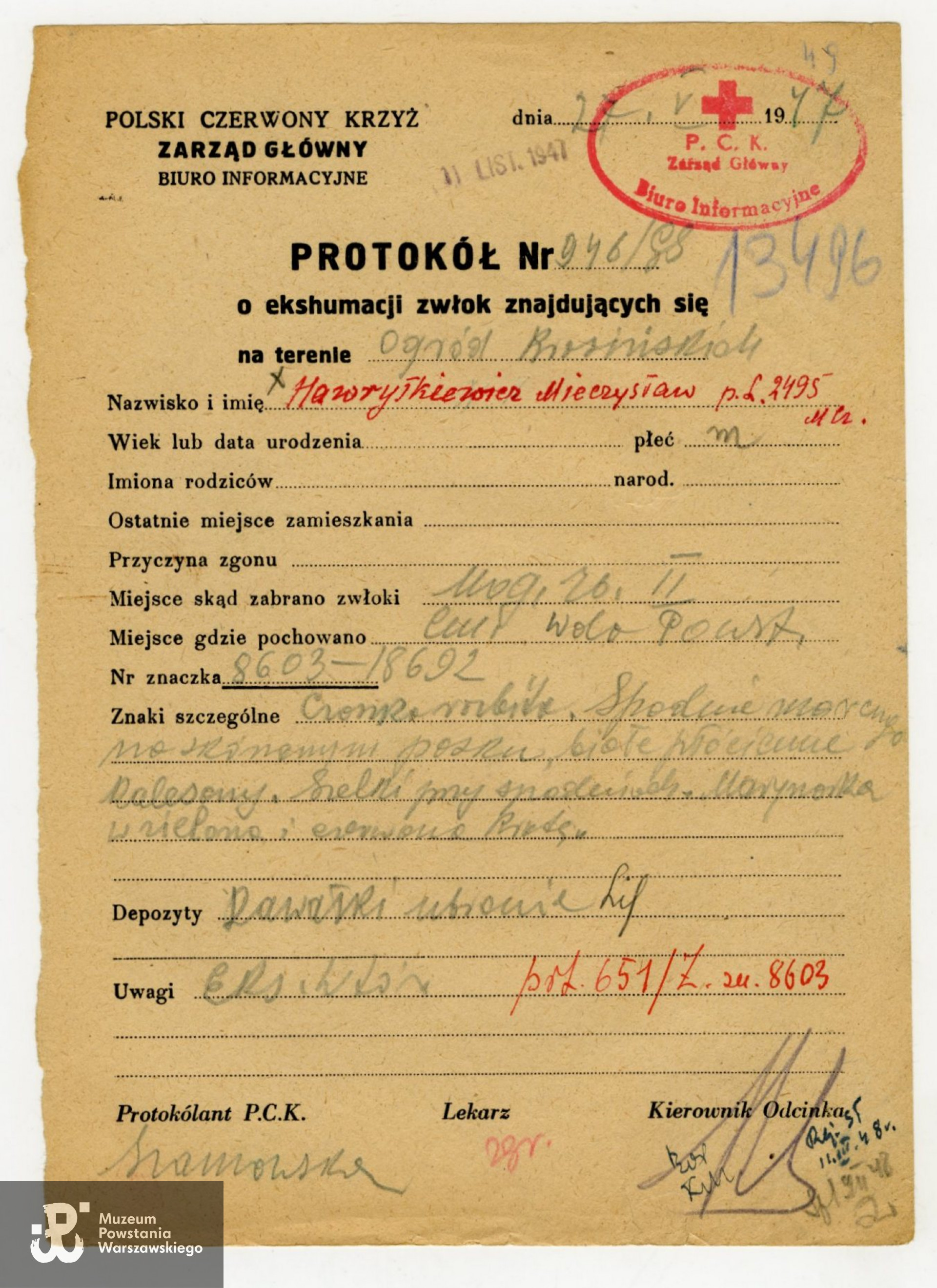 Polski Czerwony Krzyż - protokoły ekshumacyjne.