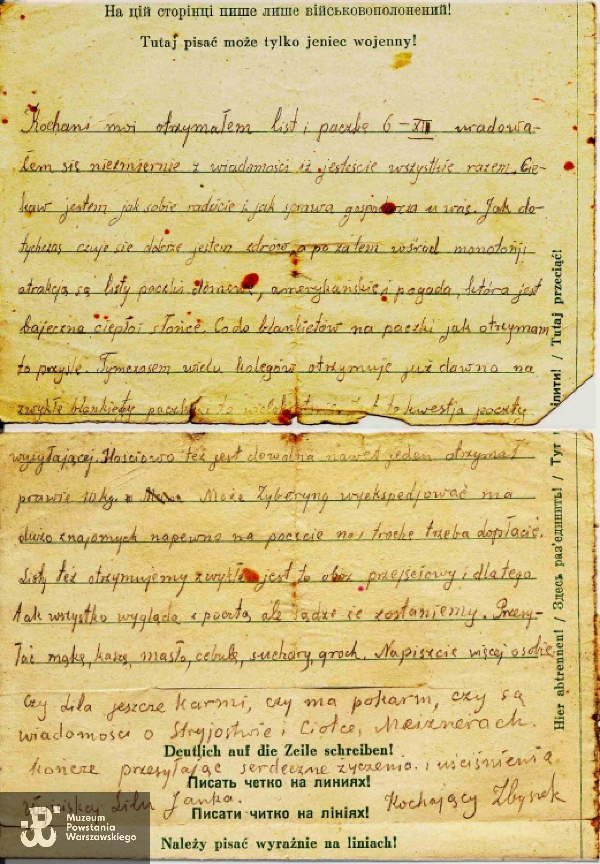 Listy obozowe Z. Górskiego z  archiwum rodzinnego.