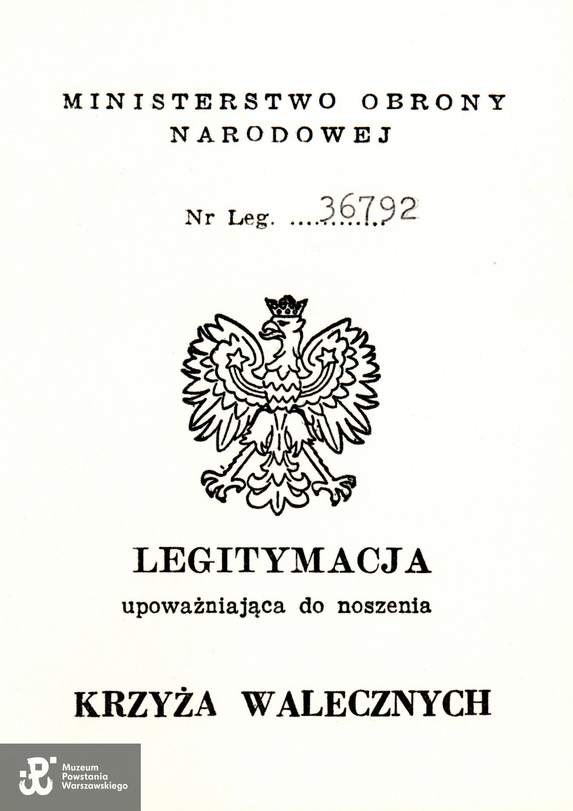 Legitymacja odznaczeniowa - Krzyż Walecznych. Ze zbiorów rodzinnych p. Arkadiusza Kowalewskiego, syna Powstańca. Skany wykonano w Muzeum Powstania Warszawskiego, 08/2022.
